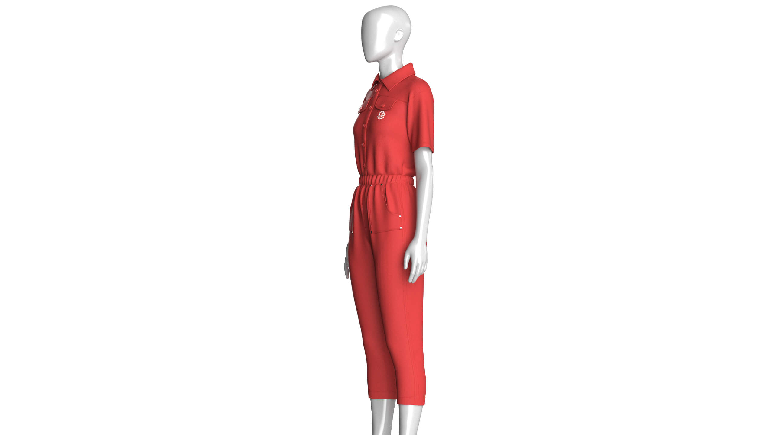 Girls Shirt Collar Button Placket Jumpsuit 3D Model