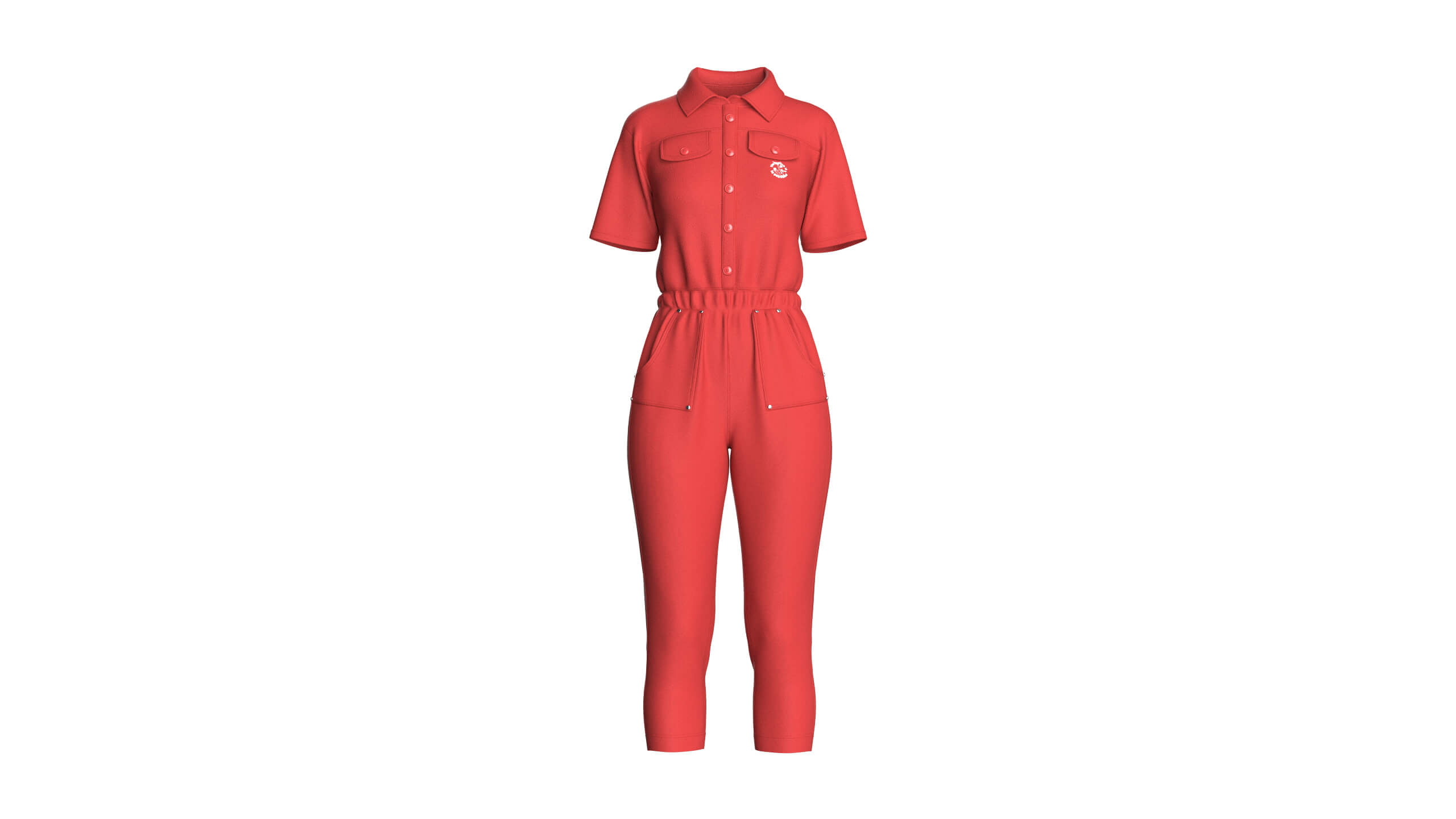 Girls Shirt Collar Button Placket Jumpsuit 3D Model