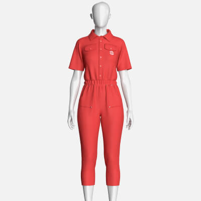Girls Shirt Collar Button Placket Jumpsuit