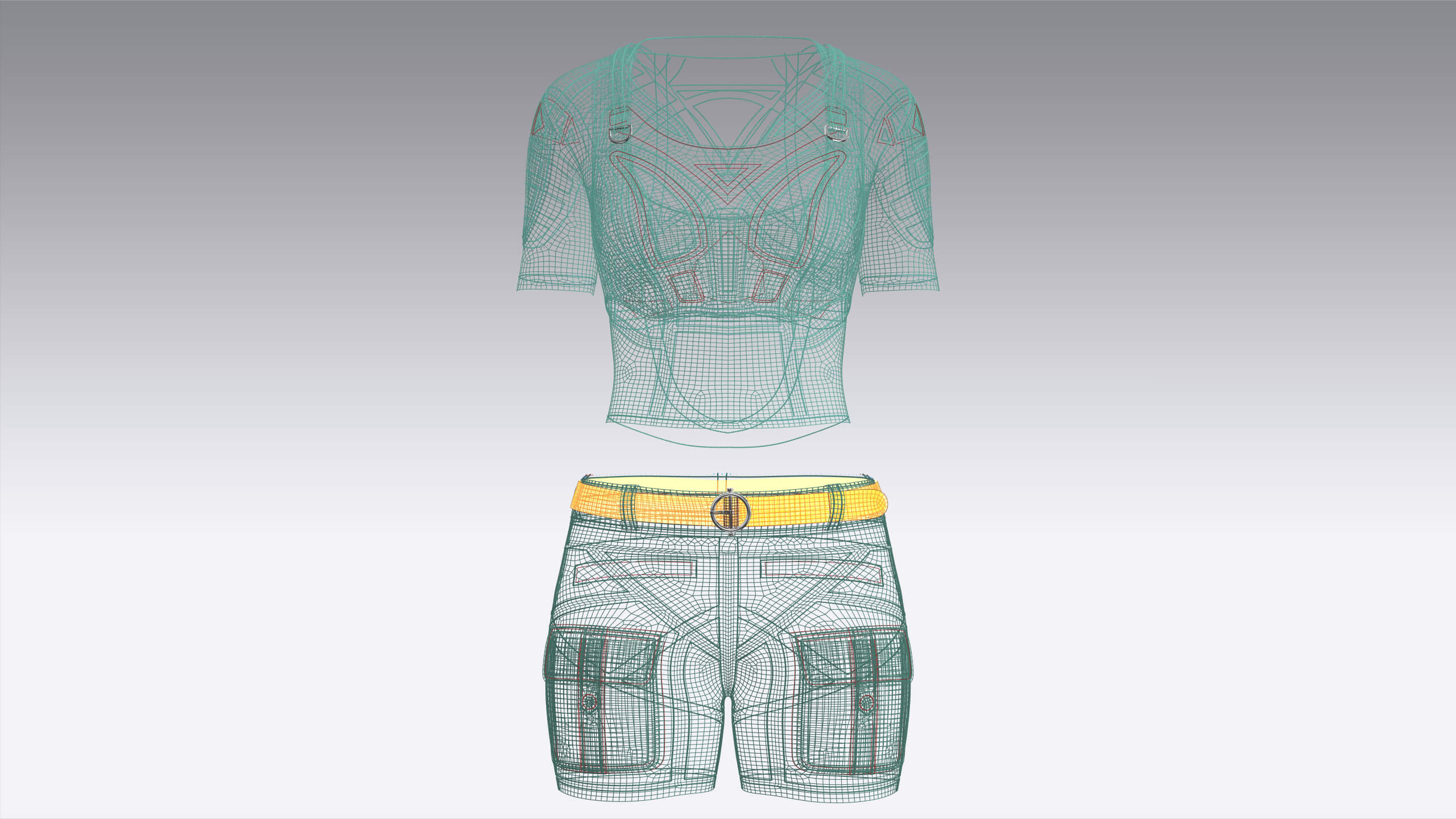 Girls Short Sleeve Crop Top with Flap Pocket Shorts 3D Model