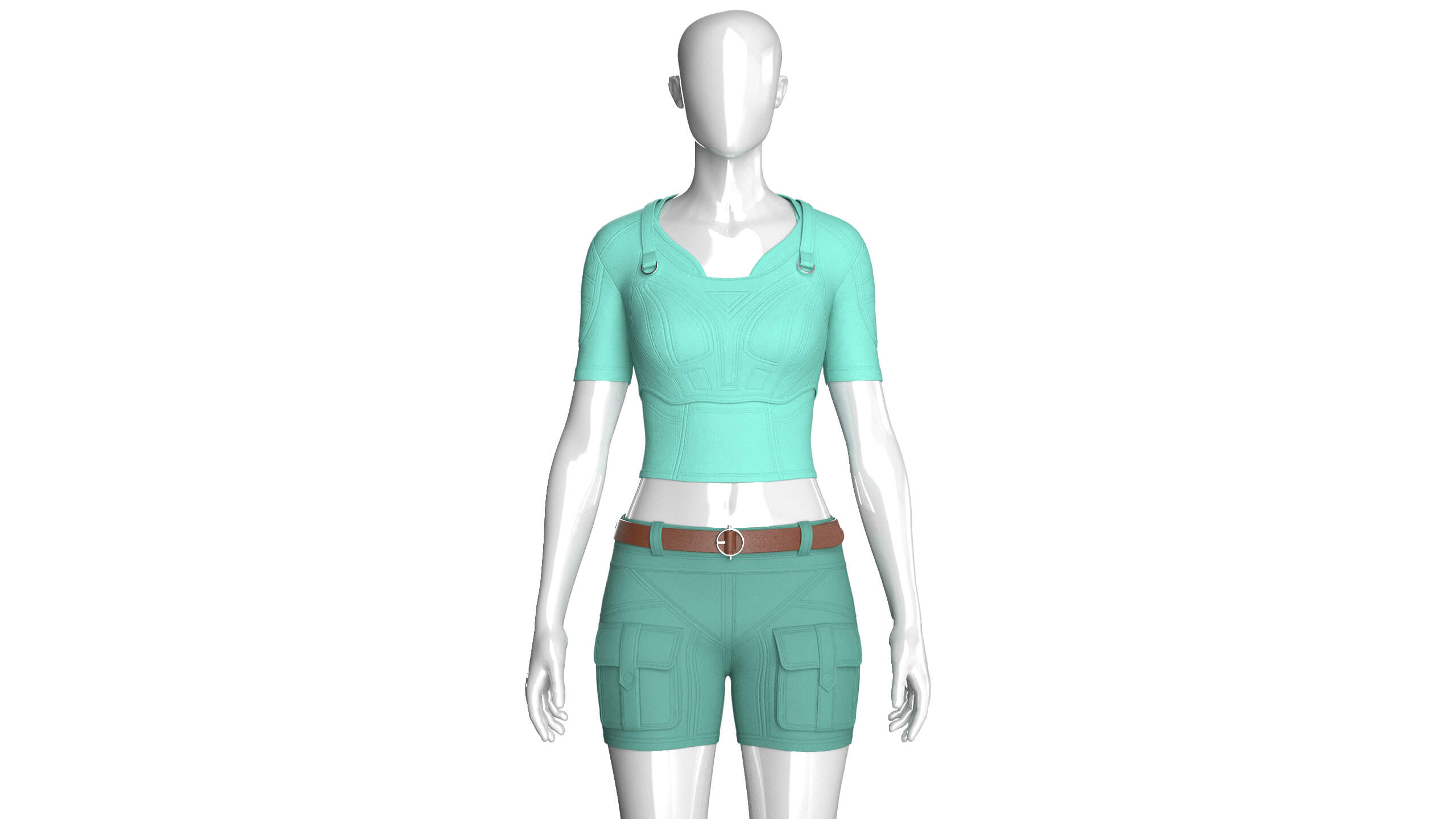 Girls Short Sleeve Crop Top with Flap Pocket Shorts 3D Model