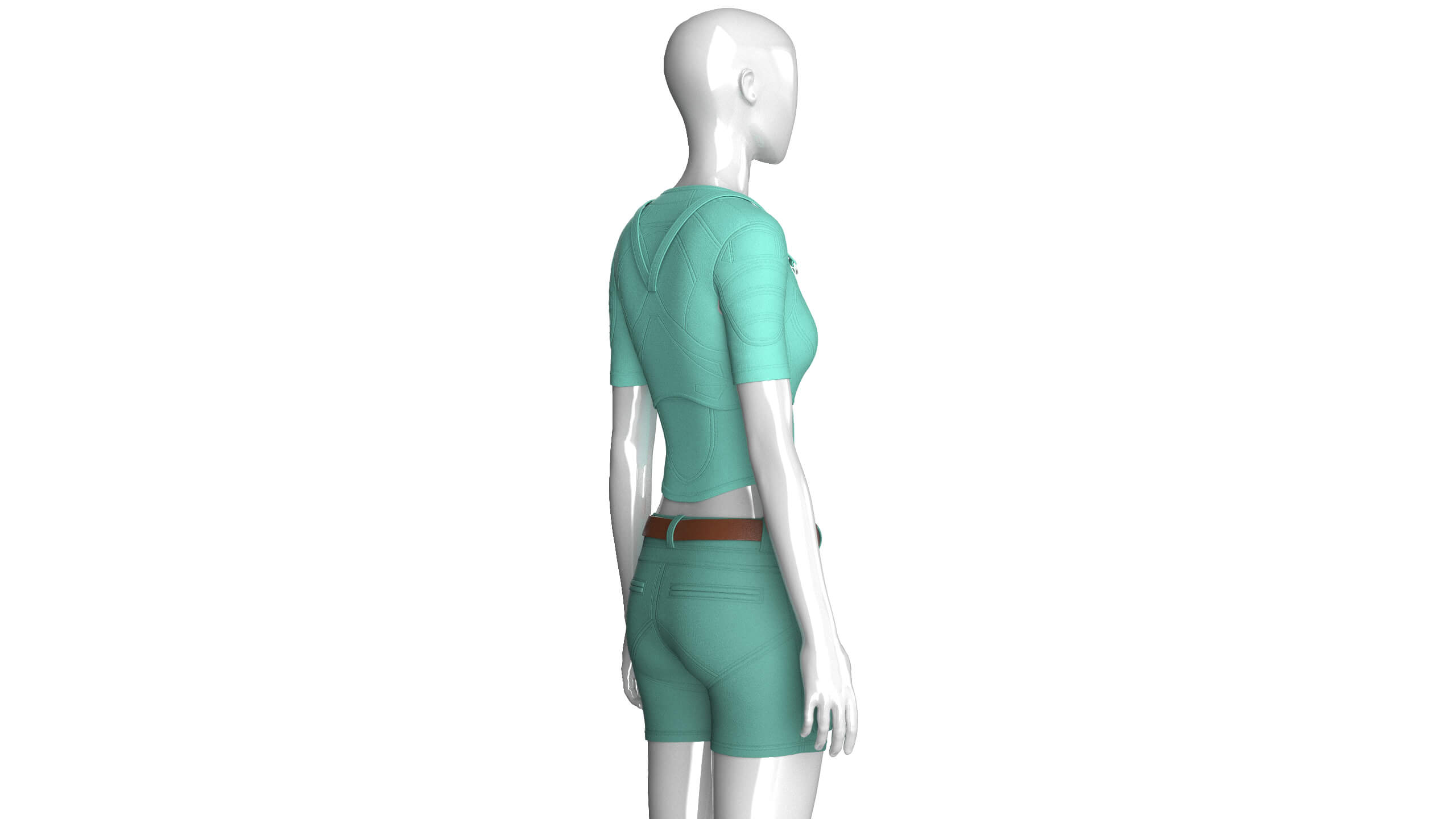 Girls Short Sleeve Crop Top with Flap Pocket Shorts 3D Model
