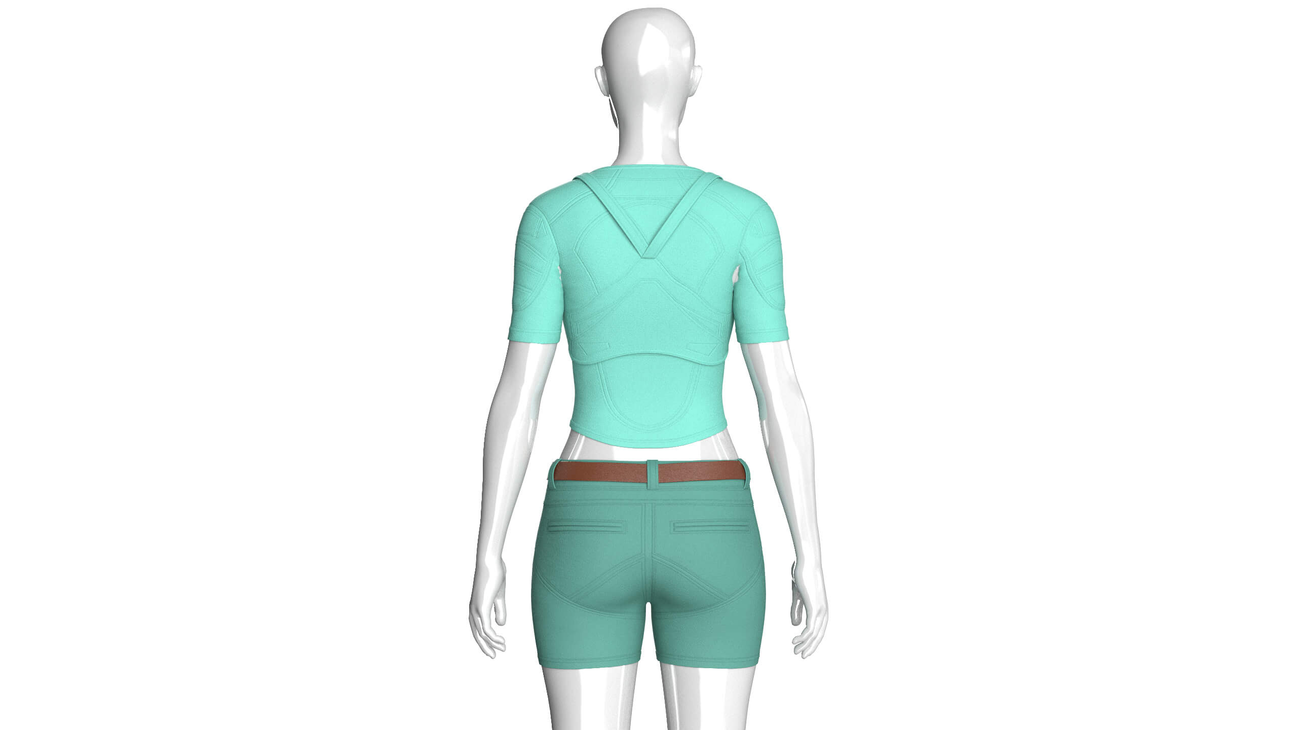 Girls Short Sleeve Crop Top with Flap Pocket Shorts 3D Model