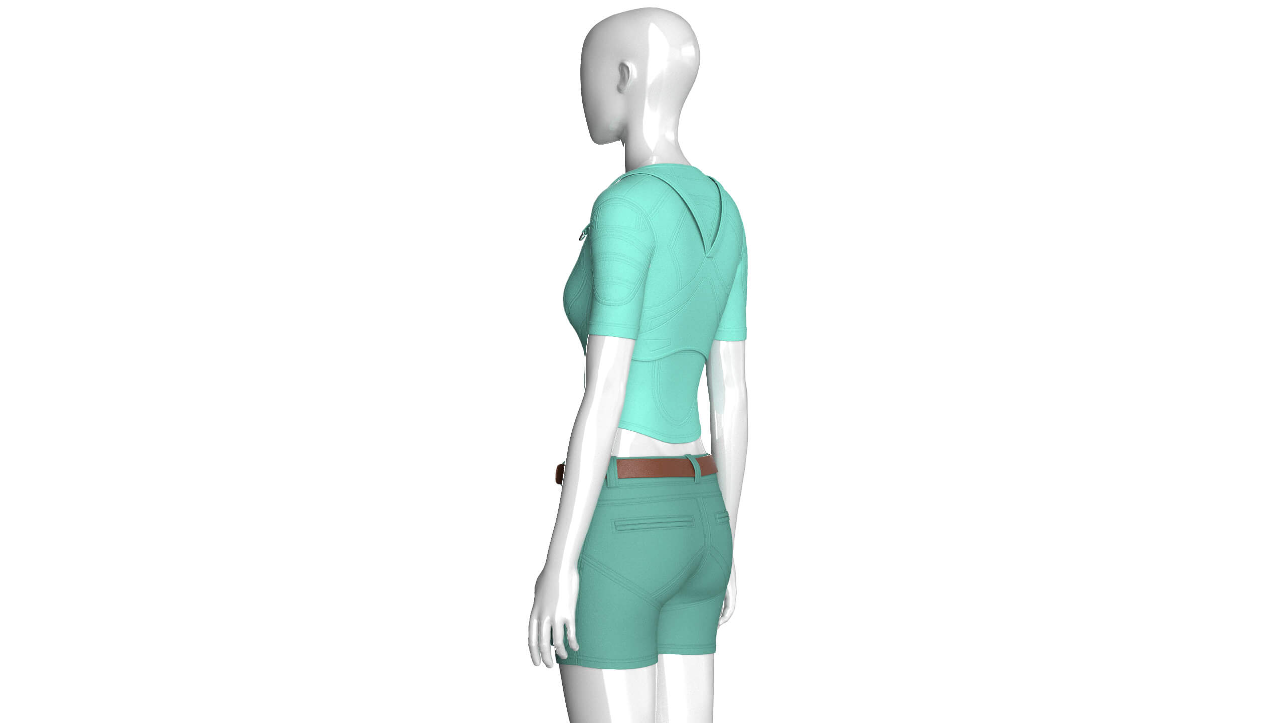 Girls Short Sleeve Crop Top with Flap Pocket Shorts 3D Model
