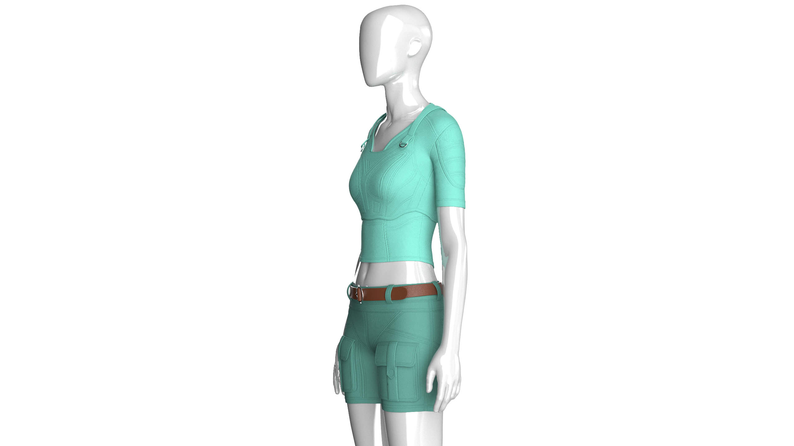 Girls Short Sleeve Crop Top with Flap Pocket Shorts 3D Model