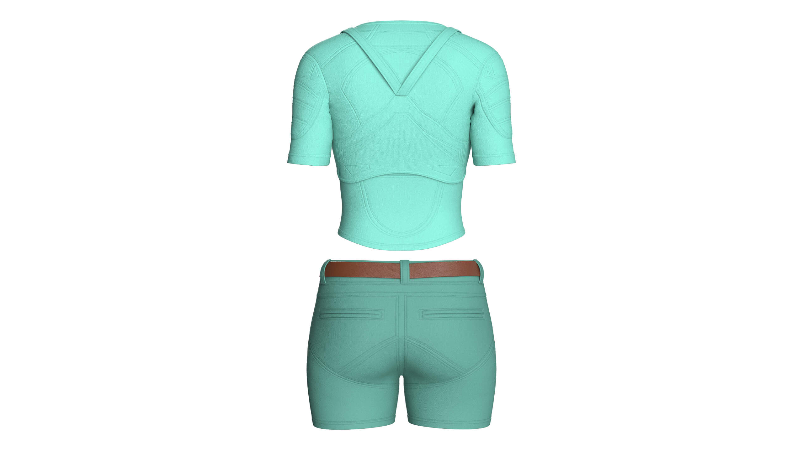 Girls Short Sleeve Crop Top with Flap Pocket Shorts 3D Model