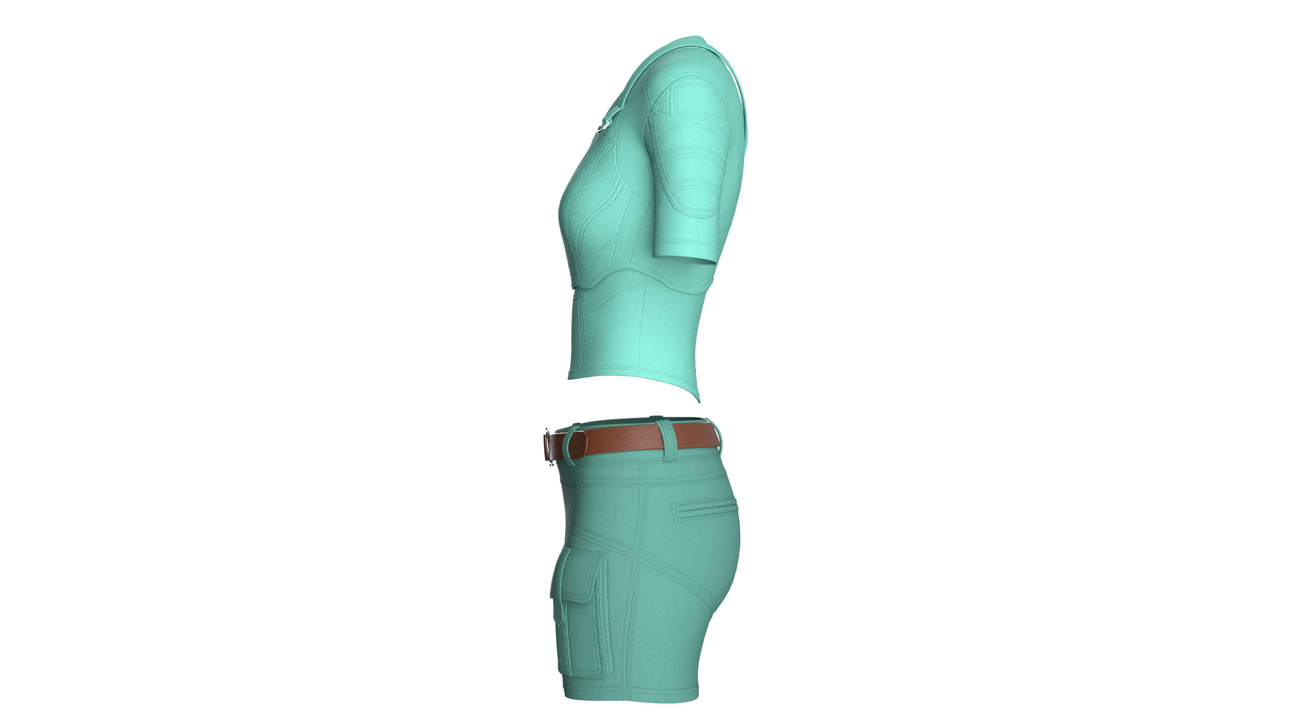 Girls Short Sleeve Crop Top with Flap Pocket Shorts 3D Model