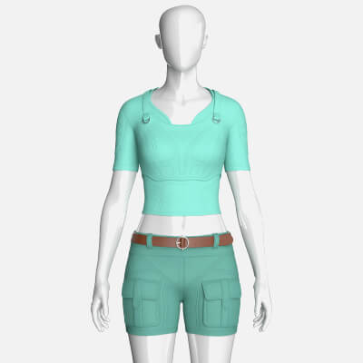 Girls Short Sleeve Crop Top with Flap Pocket Shorts
