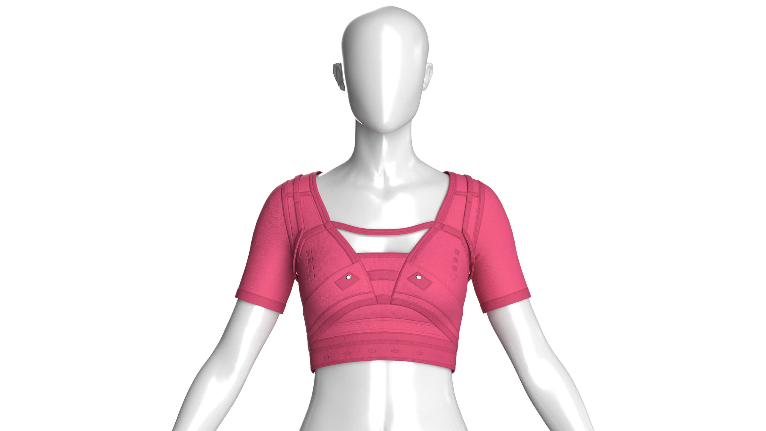 Girls Short-Sleeve Crop Top with Harness Straps 3D Model