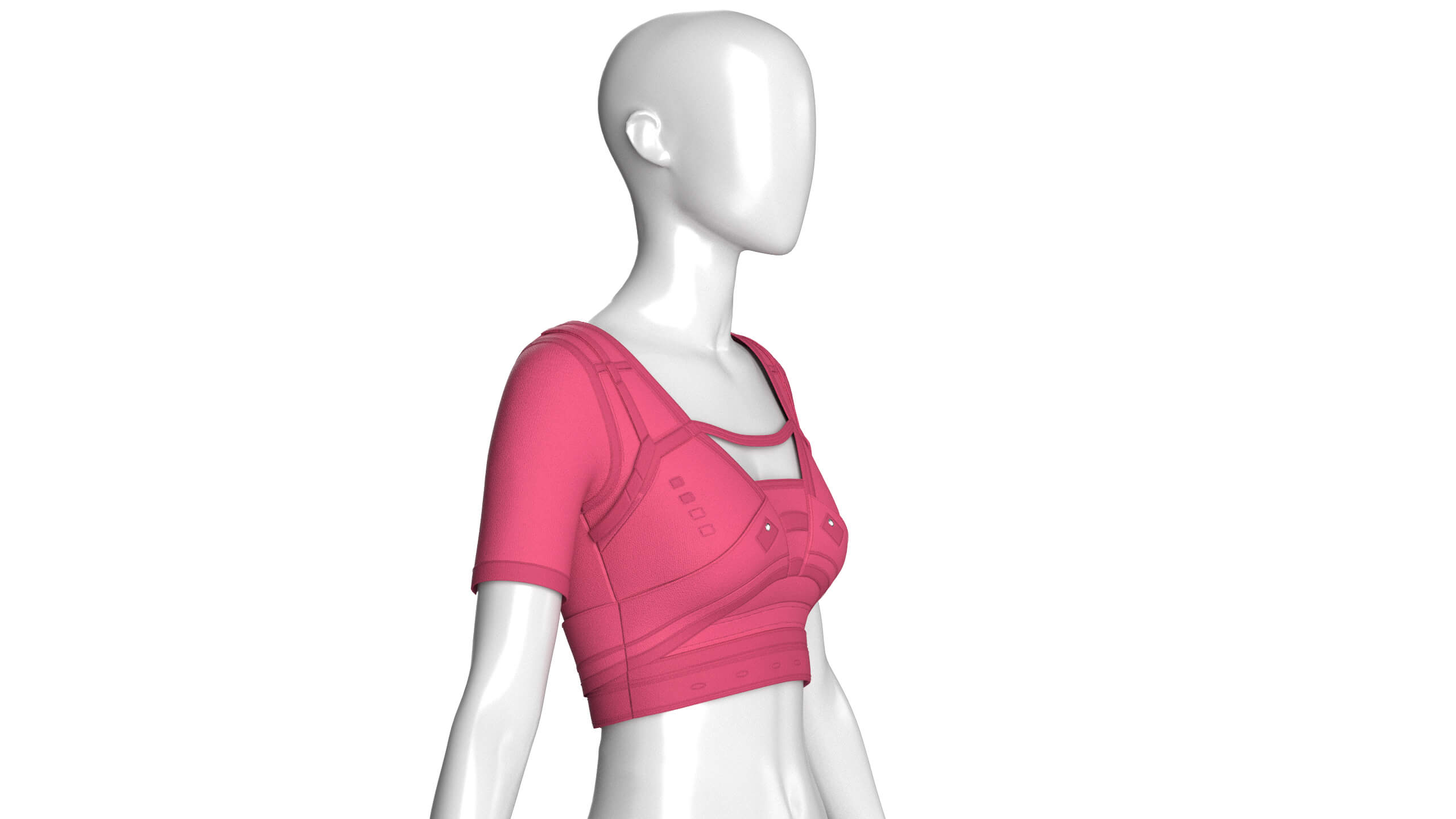 Girls Short-Sleeve Crop Top with Harness Straps 3D Model