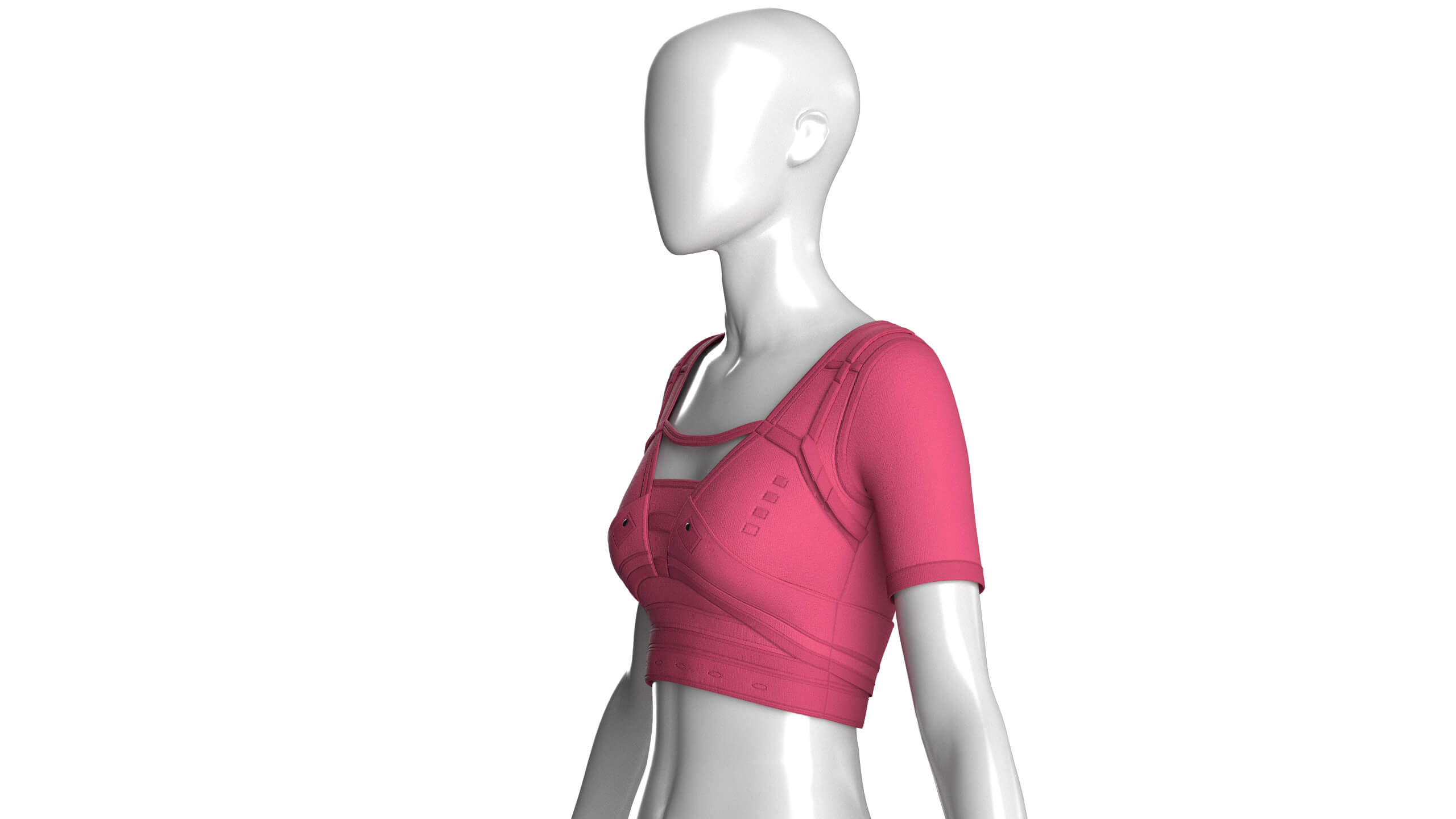 Girls Short-Sleeve Crop Top with Harness Straps 3D Model