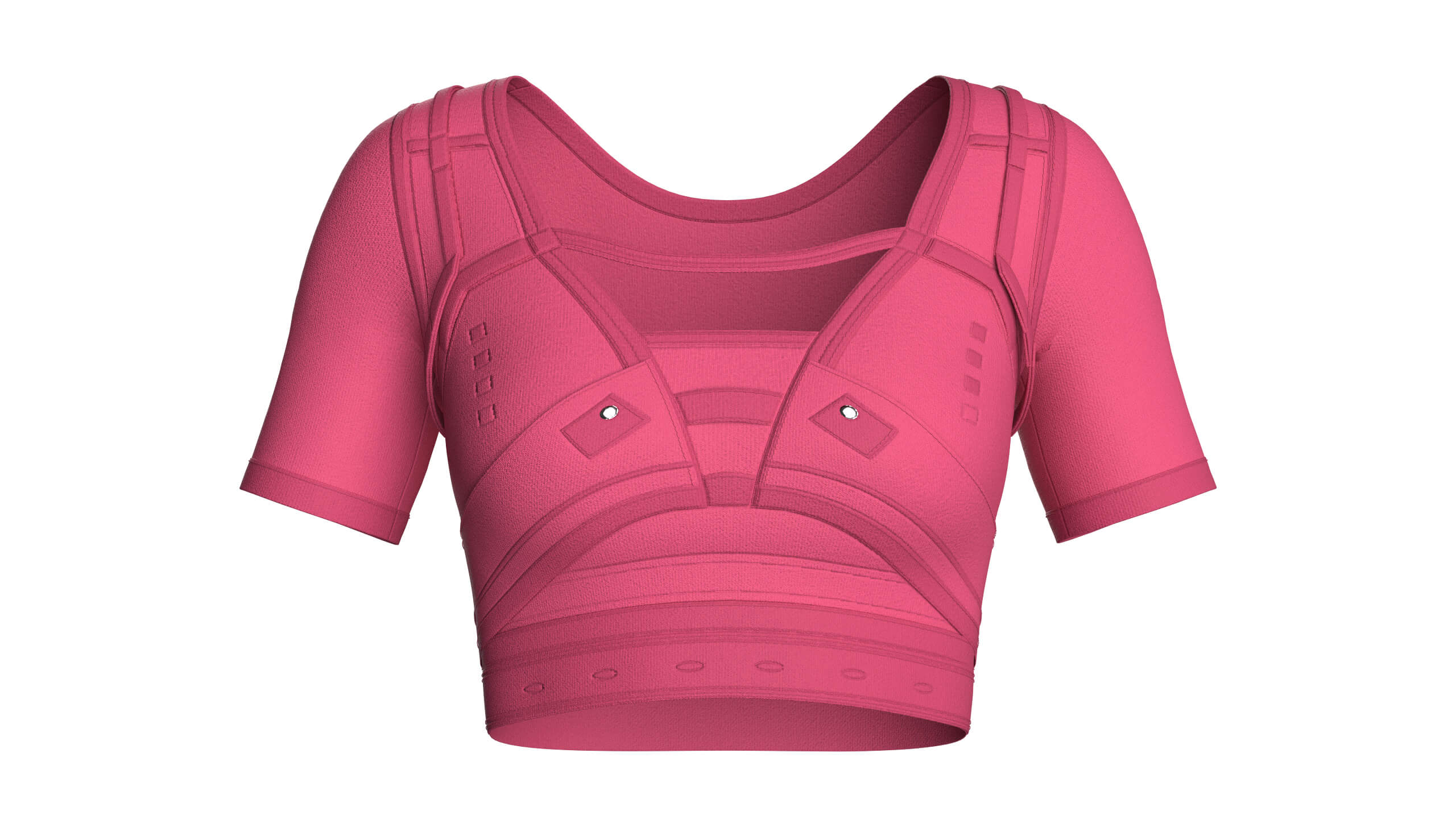 Girls Short-Sleeve Crop Top with Harness Straps 3D Model