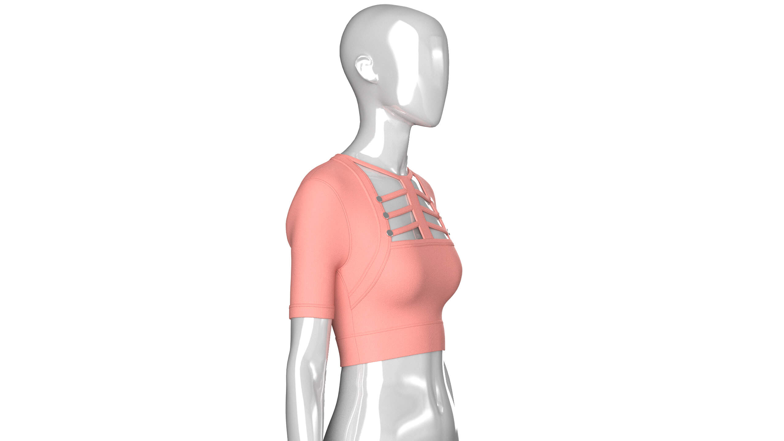 Girls Short-Sleeve Cutout Crop Top 3D Model