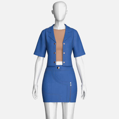 Girls Short Sleeve Denim Jacket with Skirt Outfit