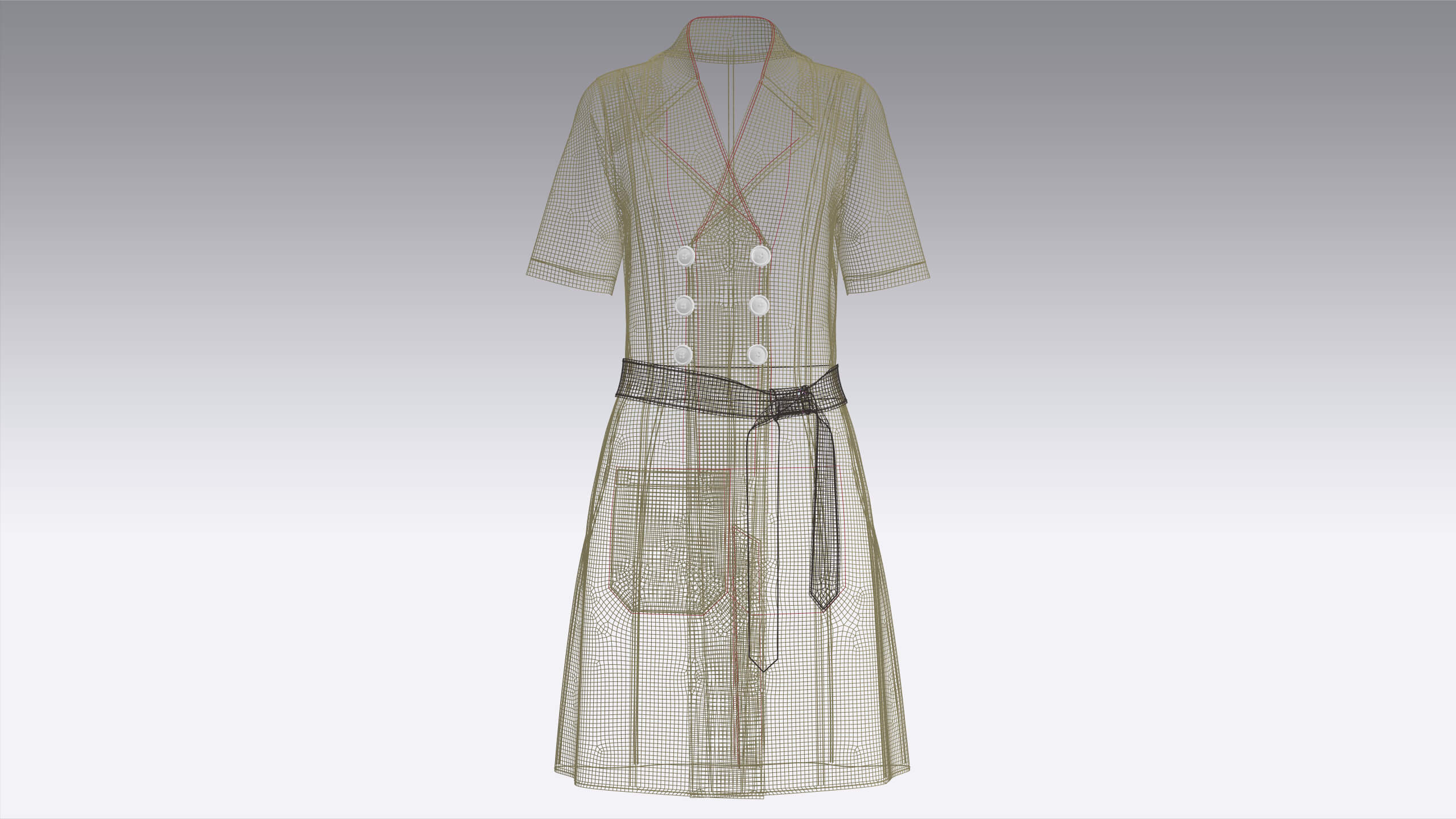 Girls Short Sleeve Double Breasted Coat Dress 3D Model