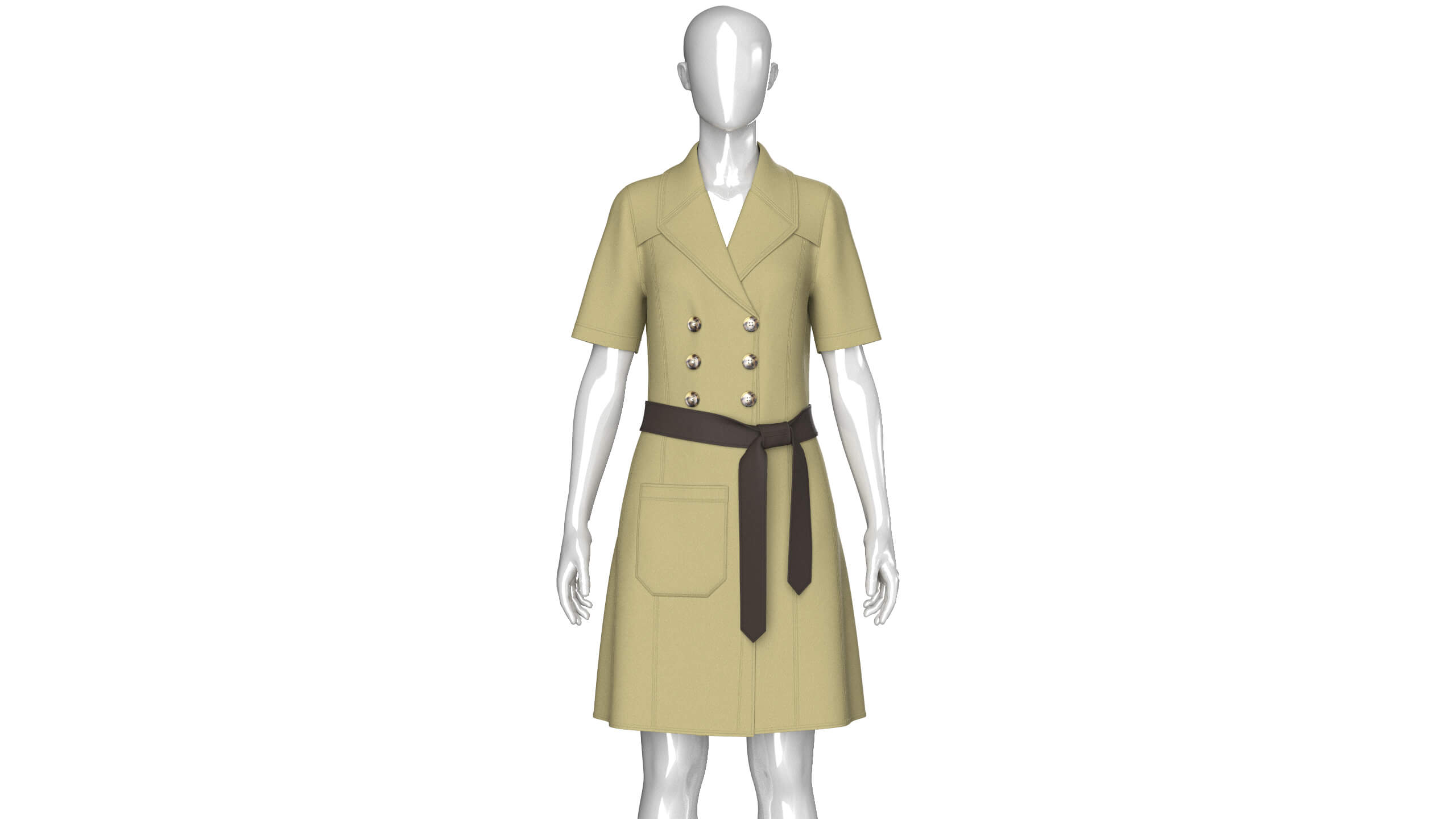 Girls Short Sleeve Double Breasted Coat Dress 3D Model