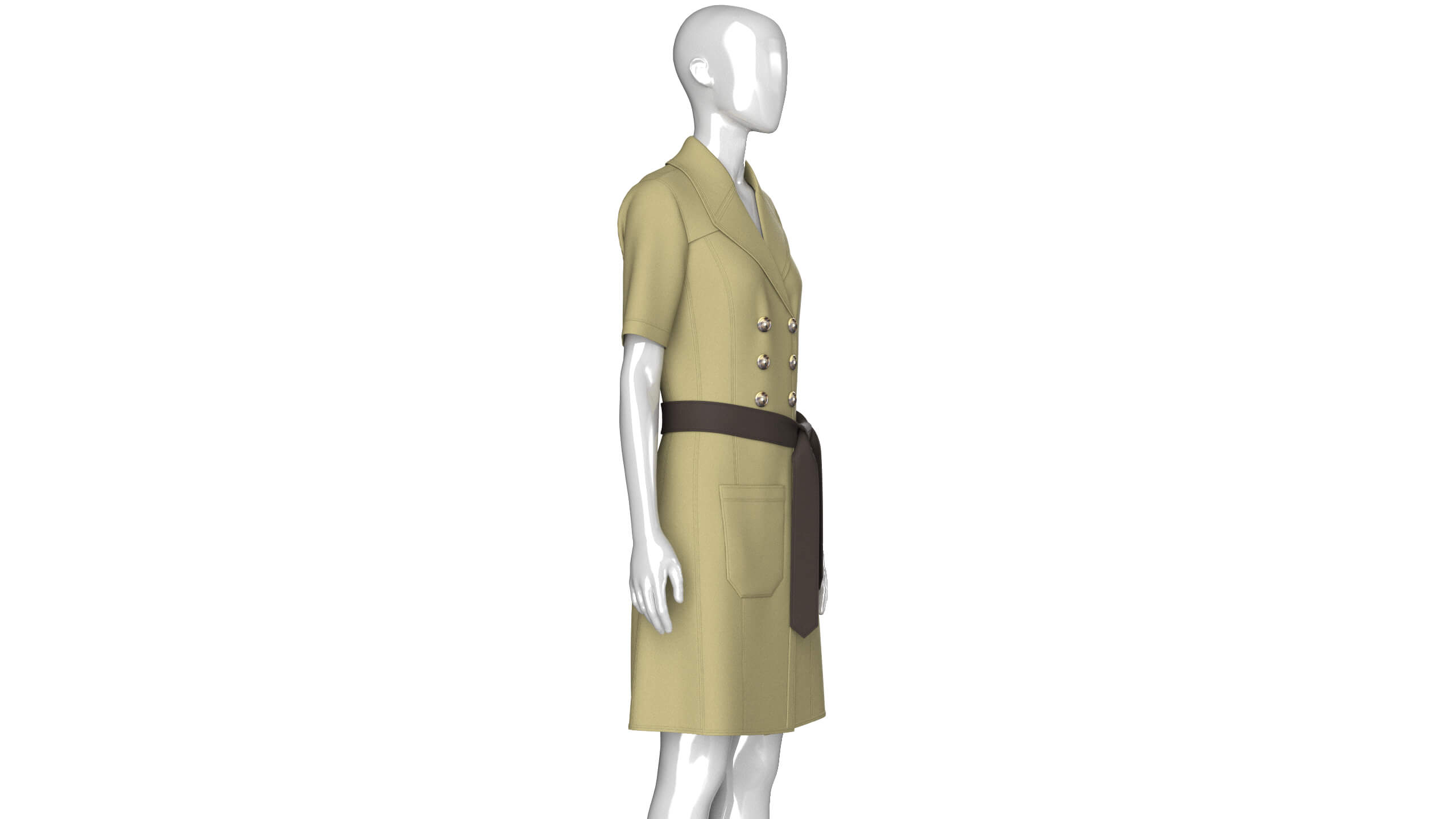 Girls Short Sleeve Double Breasted Coat Dress 3D Model