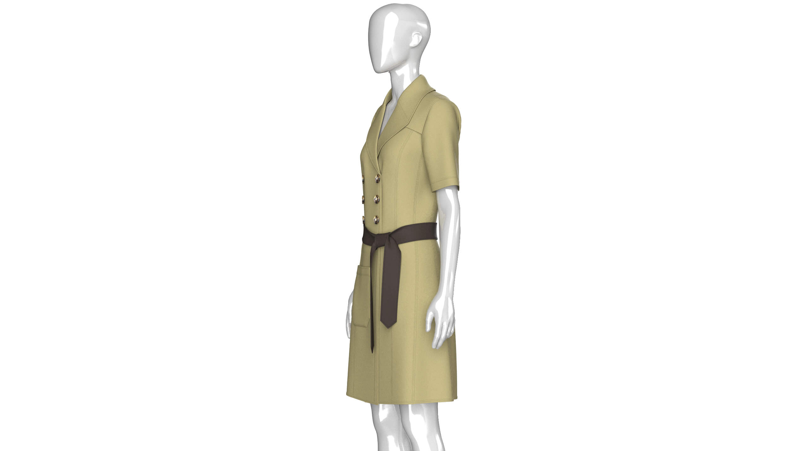 Girls Short Sleeve Double Breasted Coat Dress 3D Model