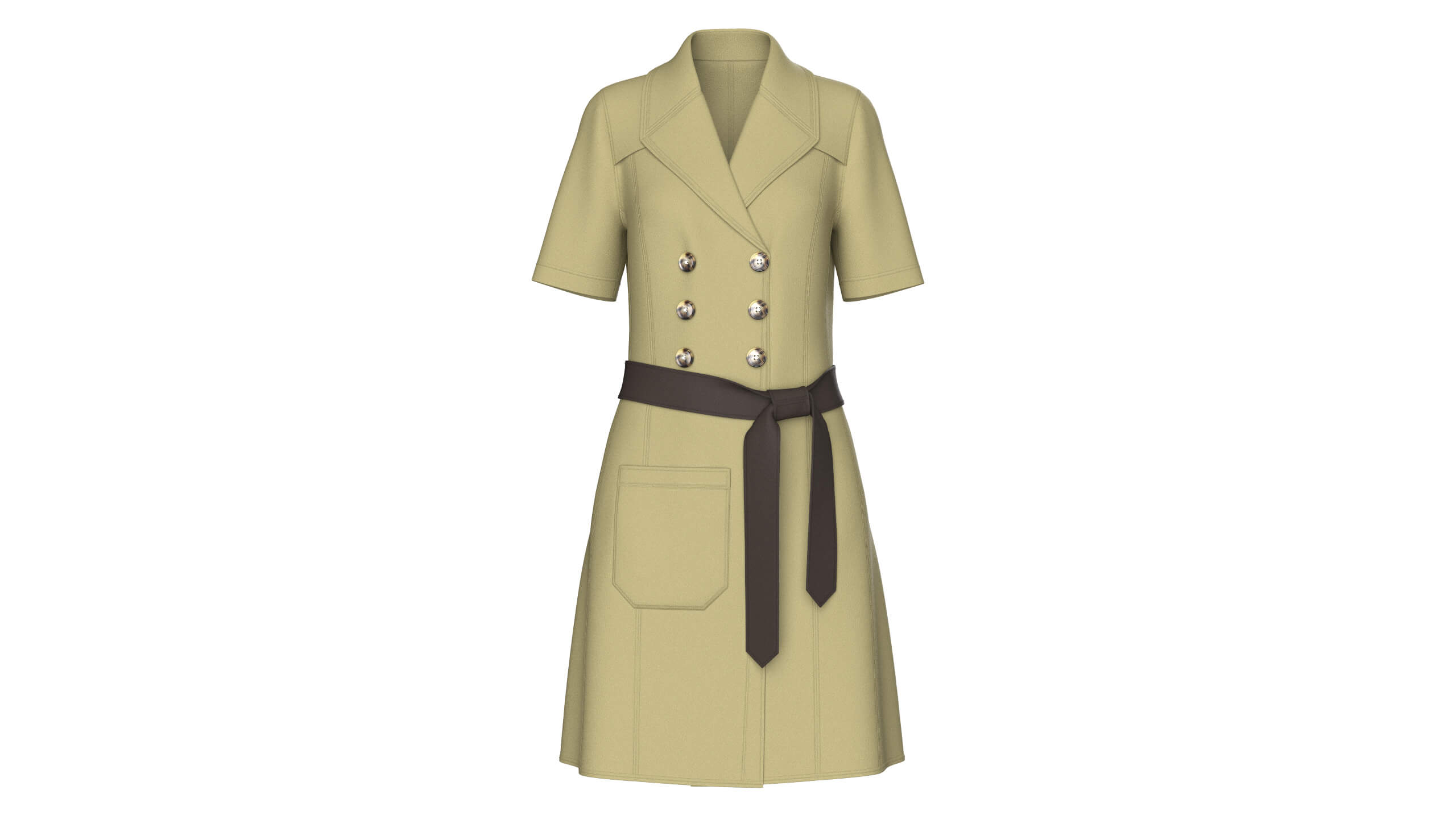 Girls Short Sleeve Double Breasted Coat Dress 3D Model