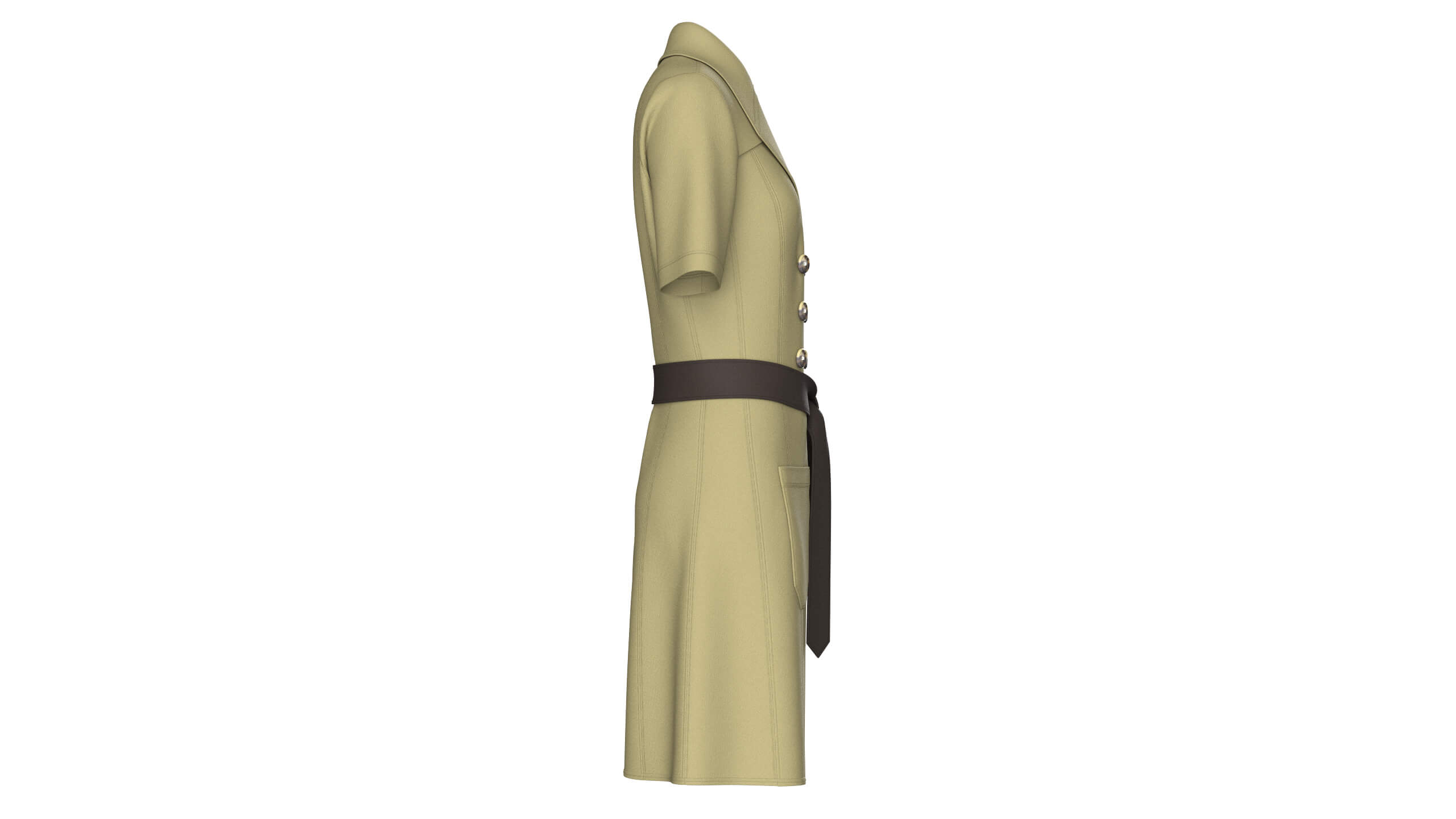 Girls Short Sleeve Double Breasted Coat Dress 3D Model