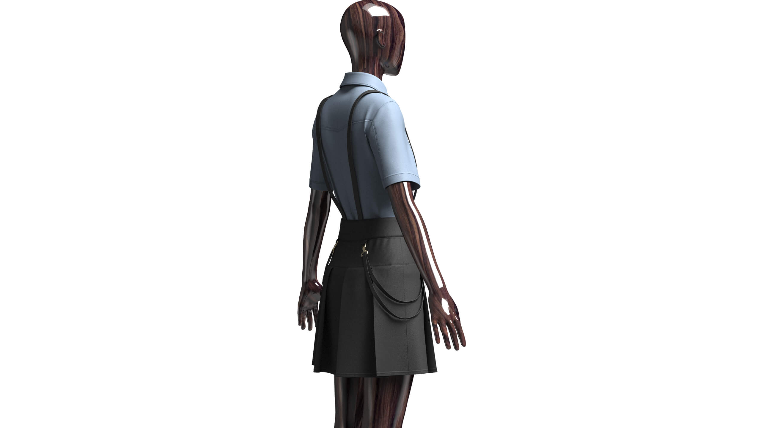 Girls Short Sleeve Shirt with Suspenders Skirt - Outfit 3D Model