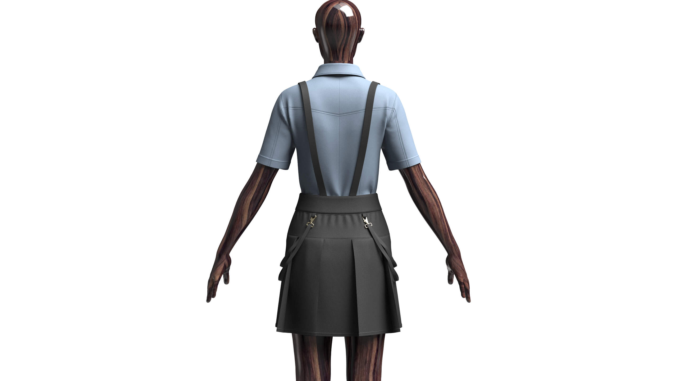 Girls Short Sleeve Shirt with Suspenders Skirt - Outfit 3D Model