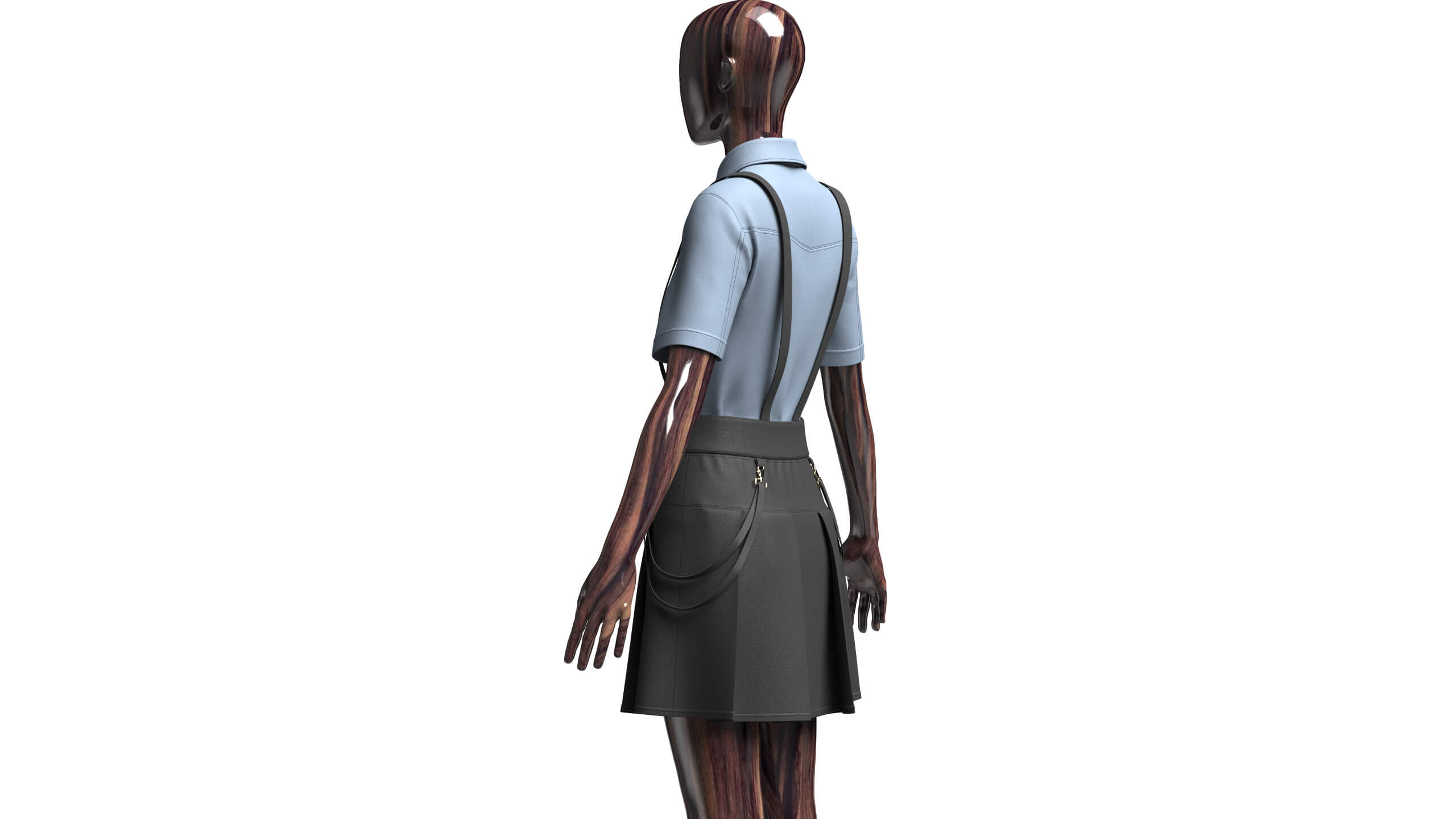 Girls Short Sleeve Shirt with Suspenders Skirt - Outfit 3D Model