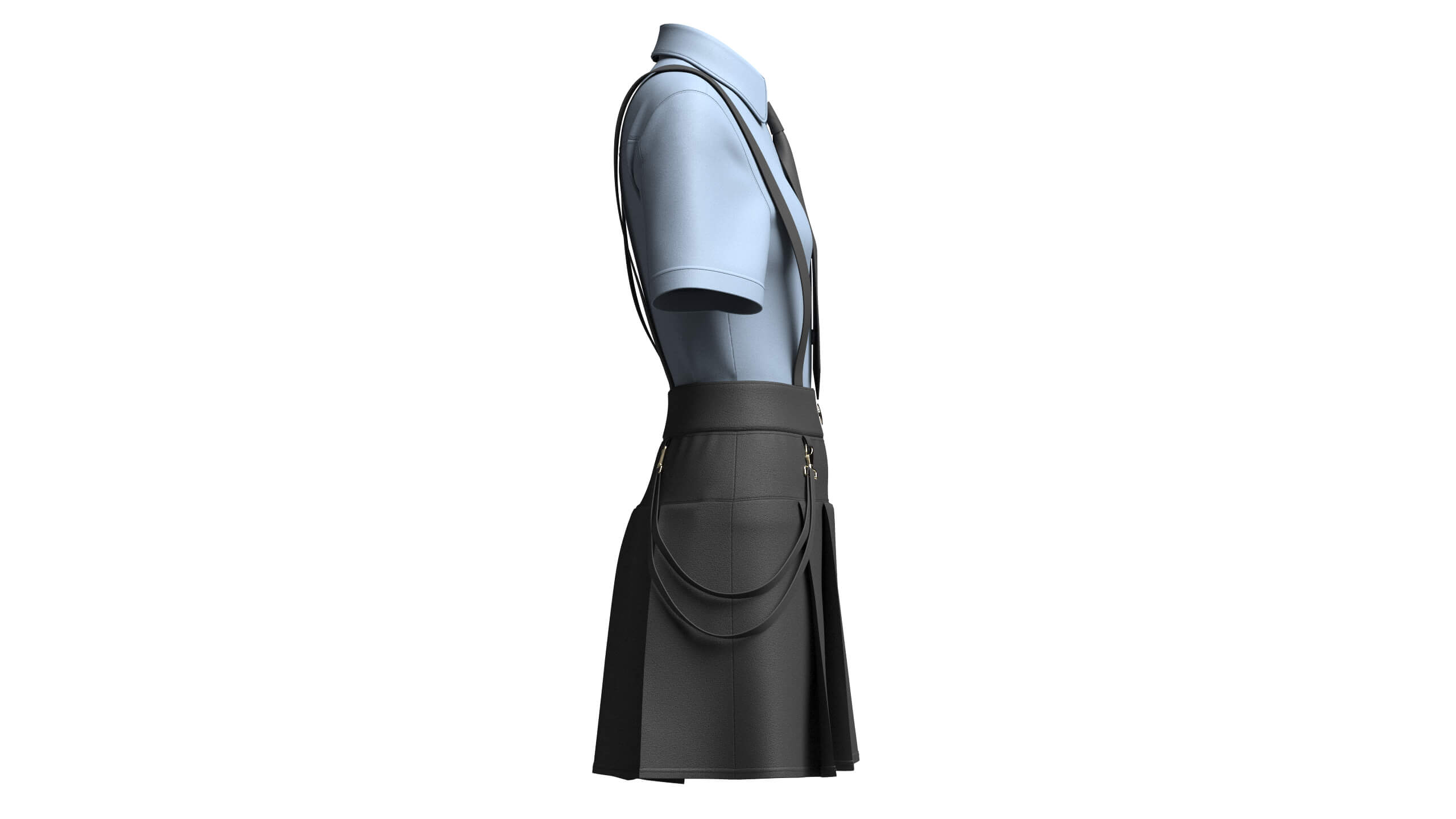Girls Short Sleeve Shirt with Suspenders Skirt - Outfit 3D Model