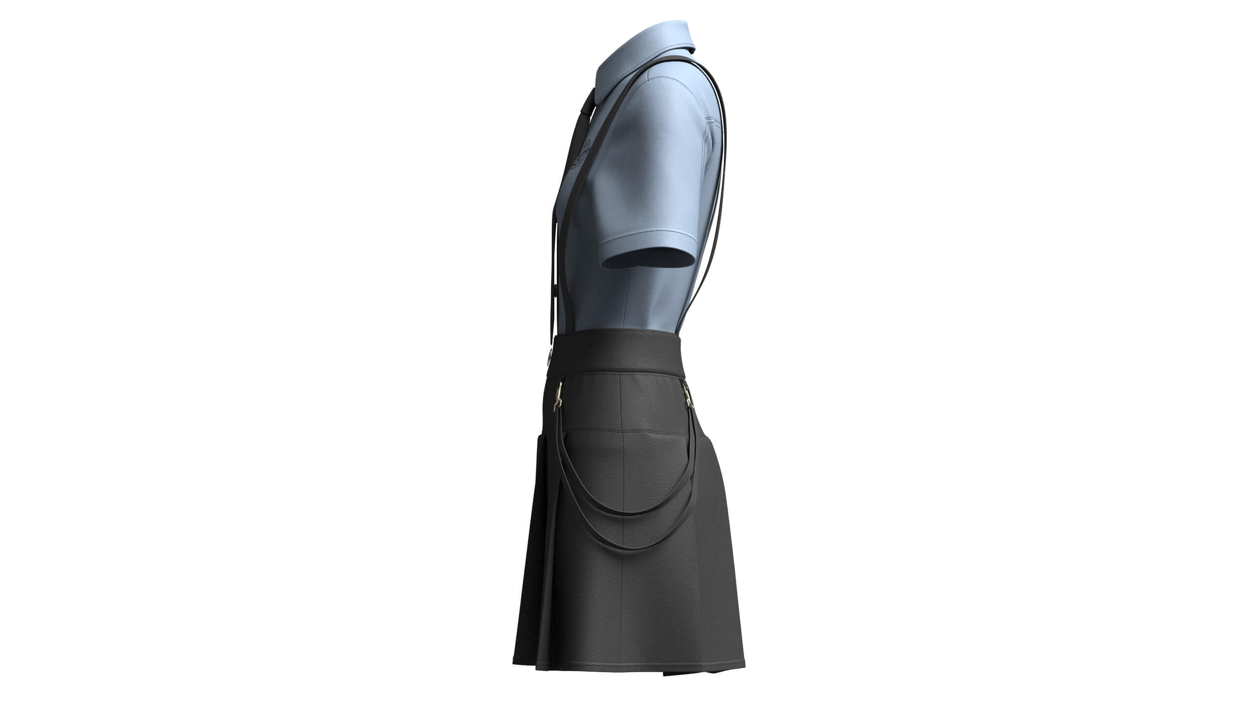 Girls Short Sleeve Shirt with Suspenders Skirt - Outfit 3D Model