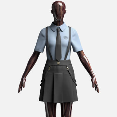 Girls Short Sleeve Shirt with Suspenders Skirt - Outfit
