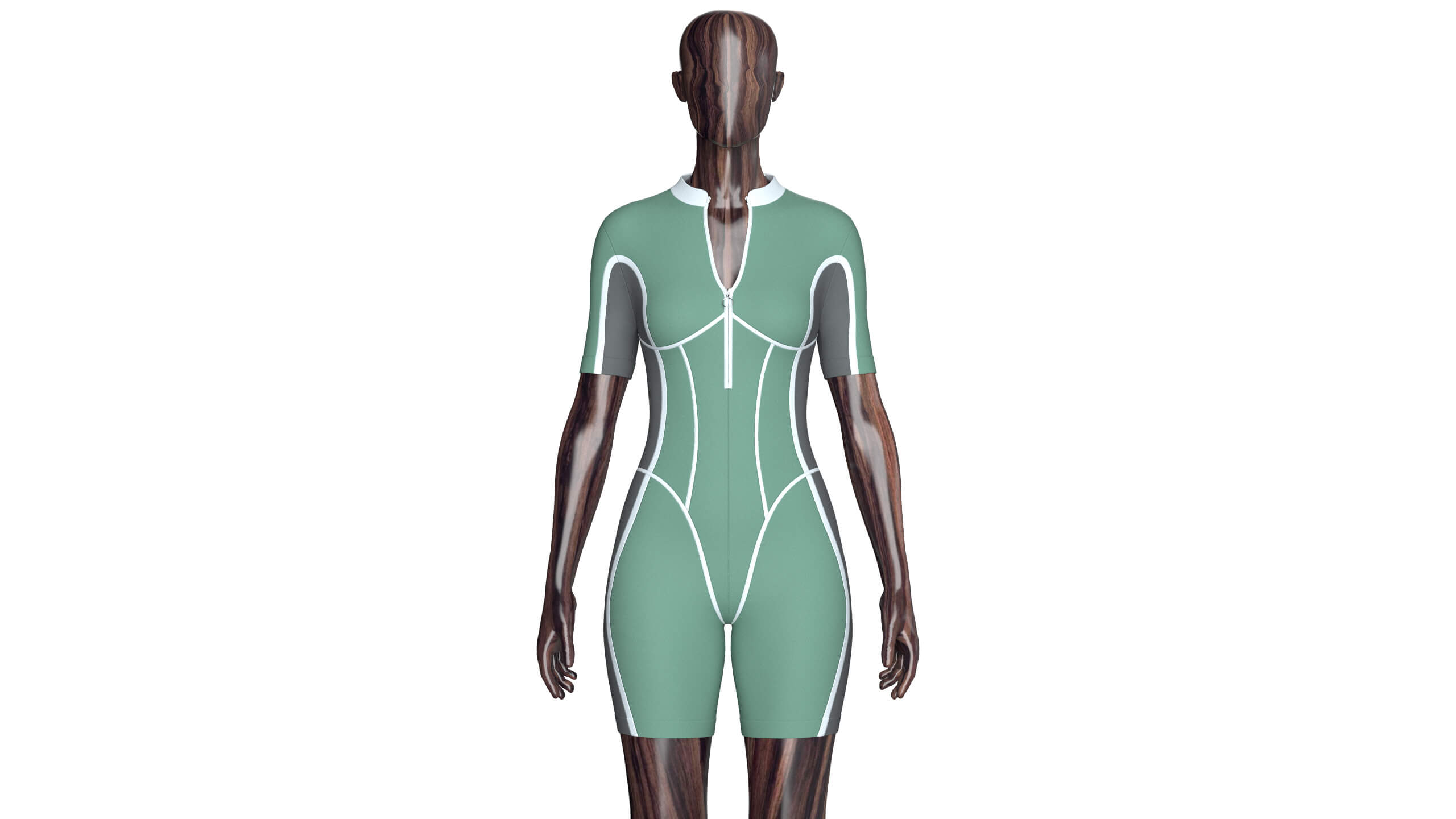 Girls Short-Sleeve Swimsuit with White Piping 3D Model