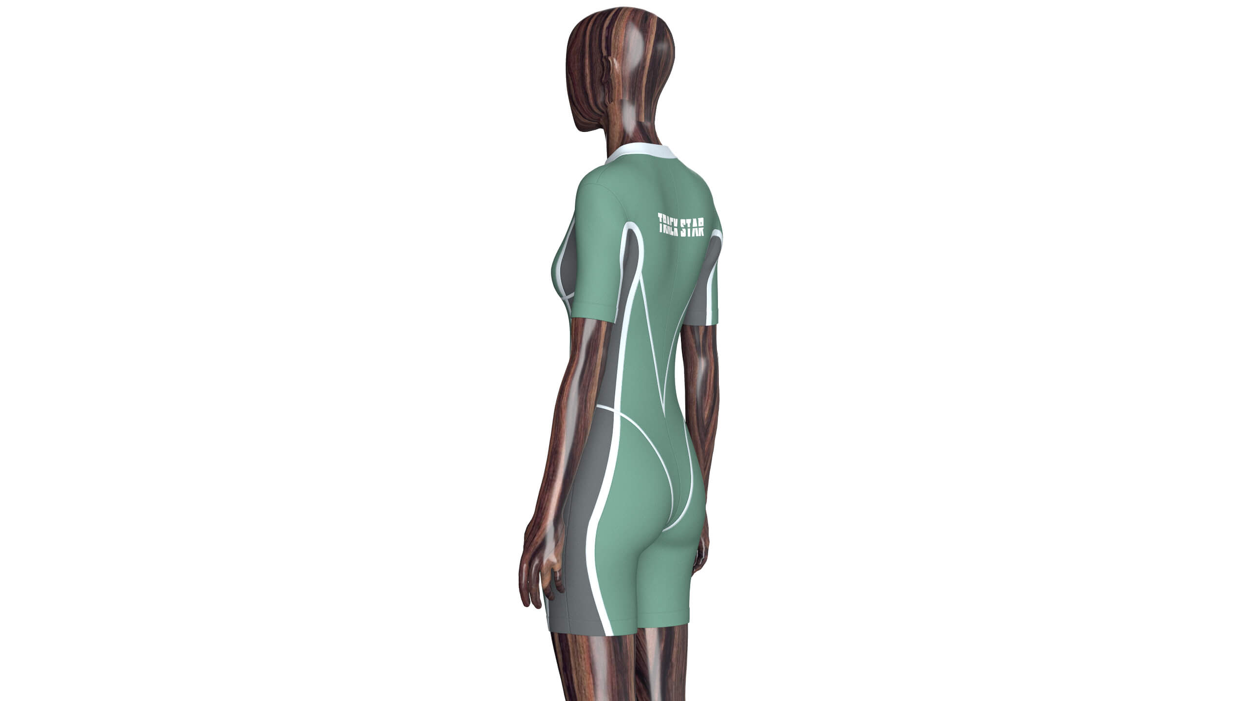 Girls Short-Sleeve Swimsuit with White Piping 3D Model