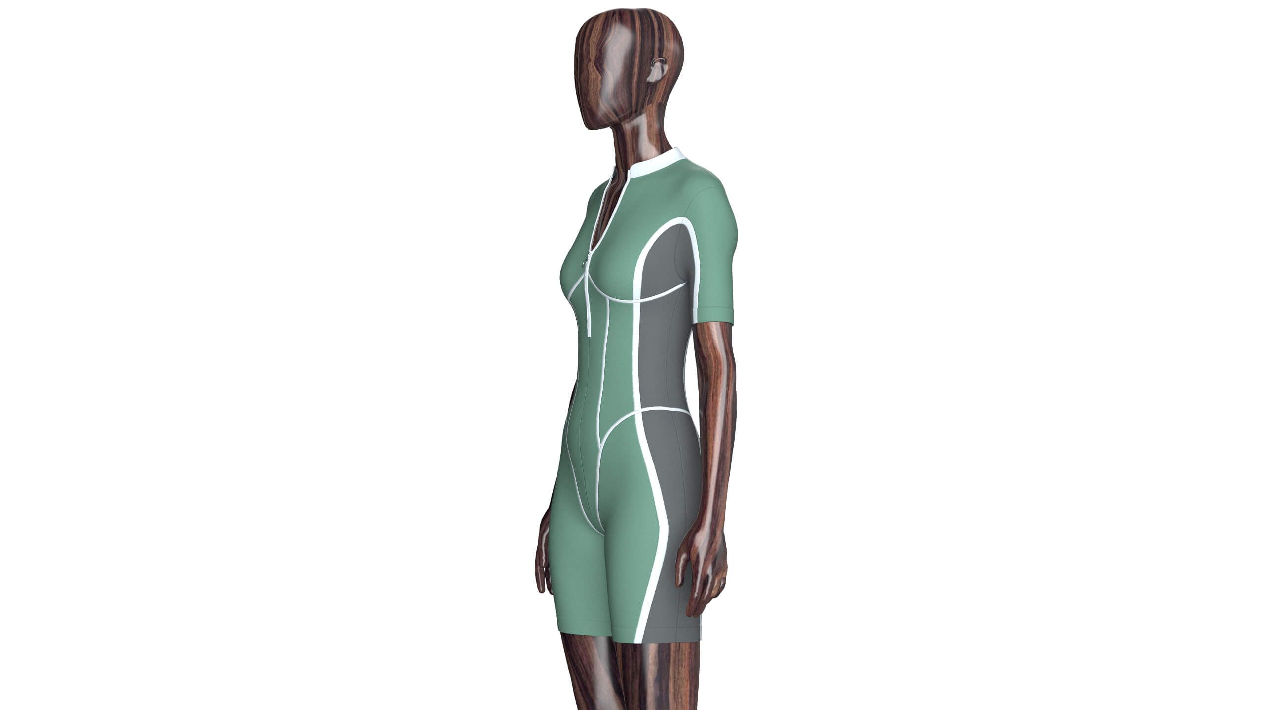 Girls Short-Sleeve Swimsuit with White Piping 3D Model