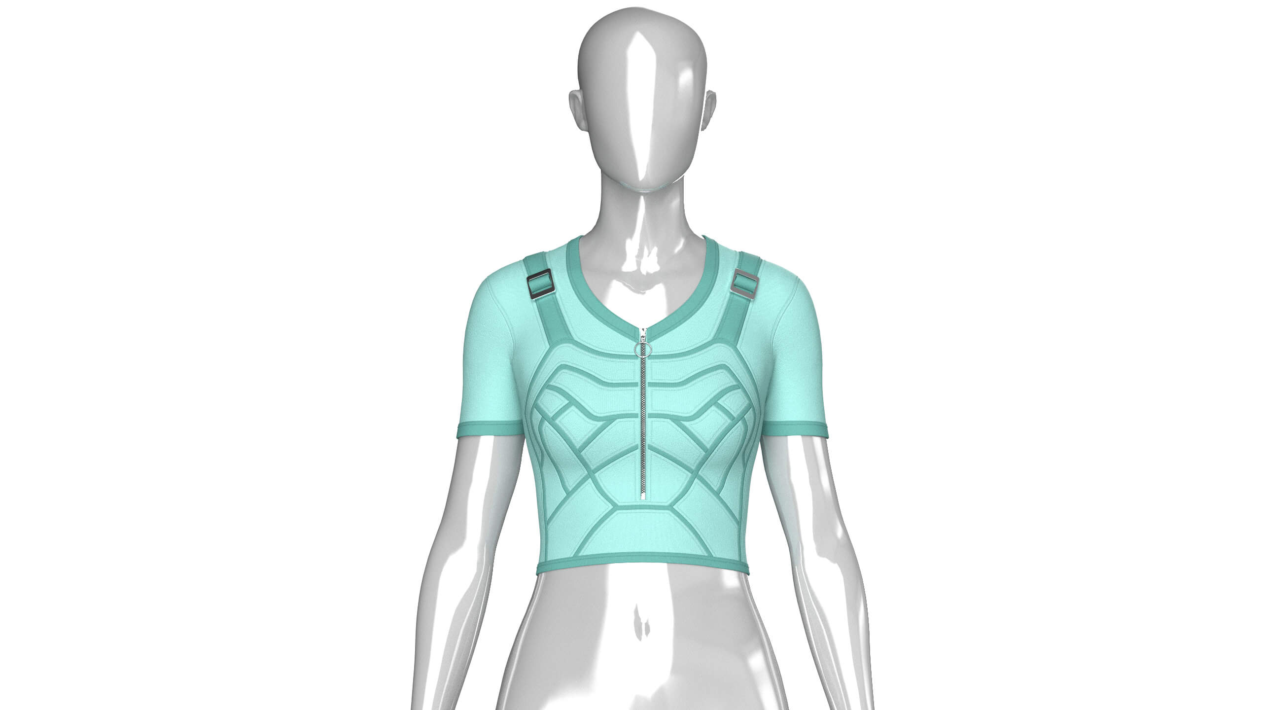 Girls Short Sleeve Zip-Up Crop Top 3D Model