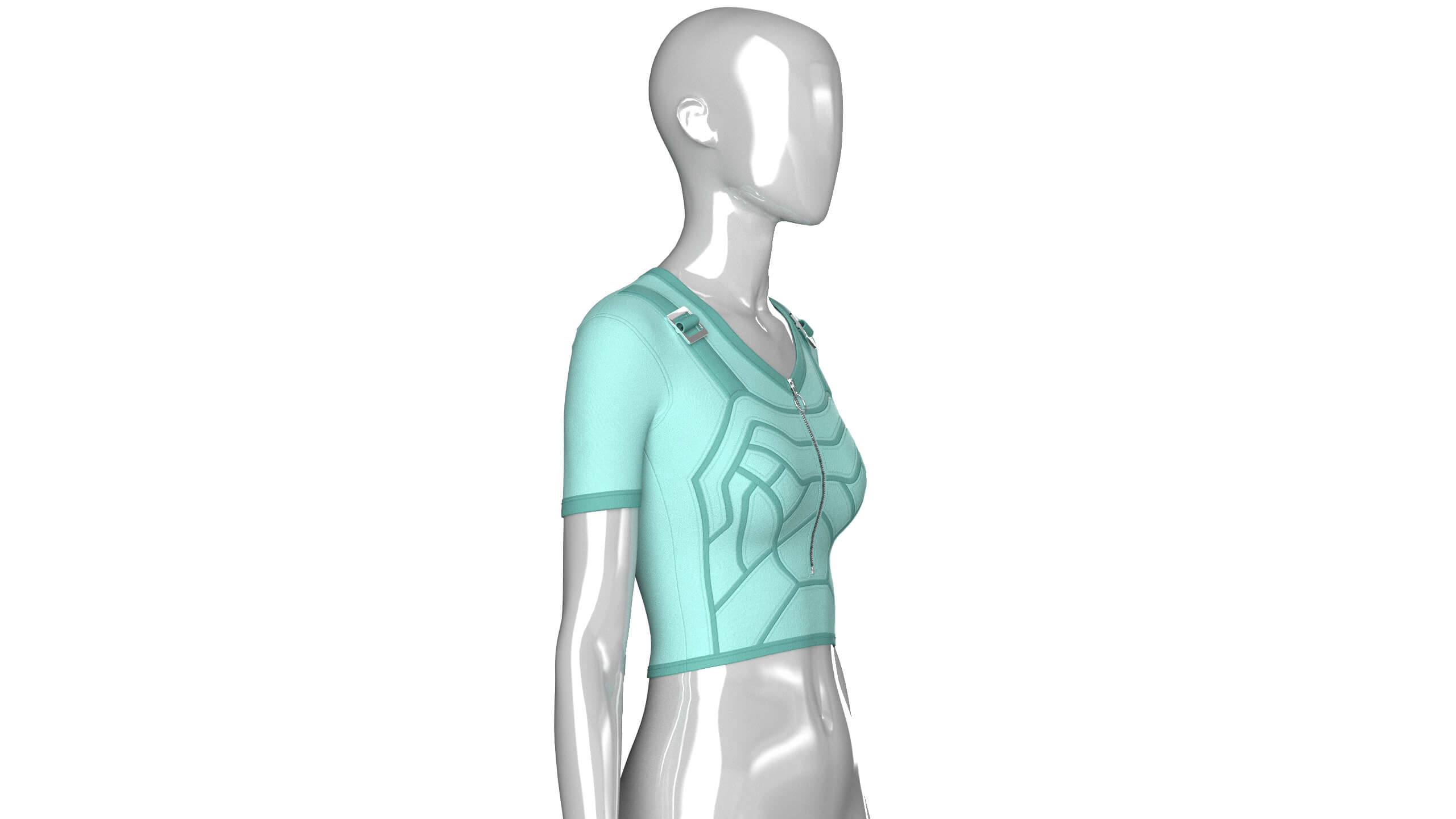 Girls Short Sleeve Zip-Up Crop Top 3D Model