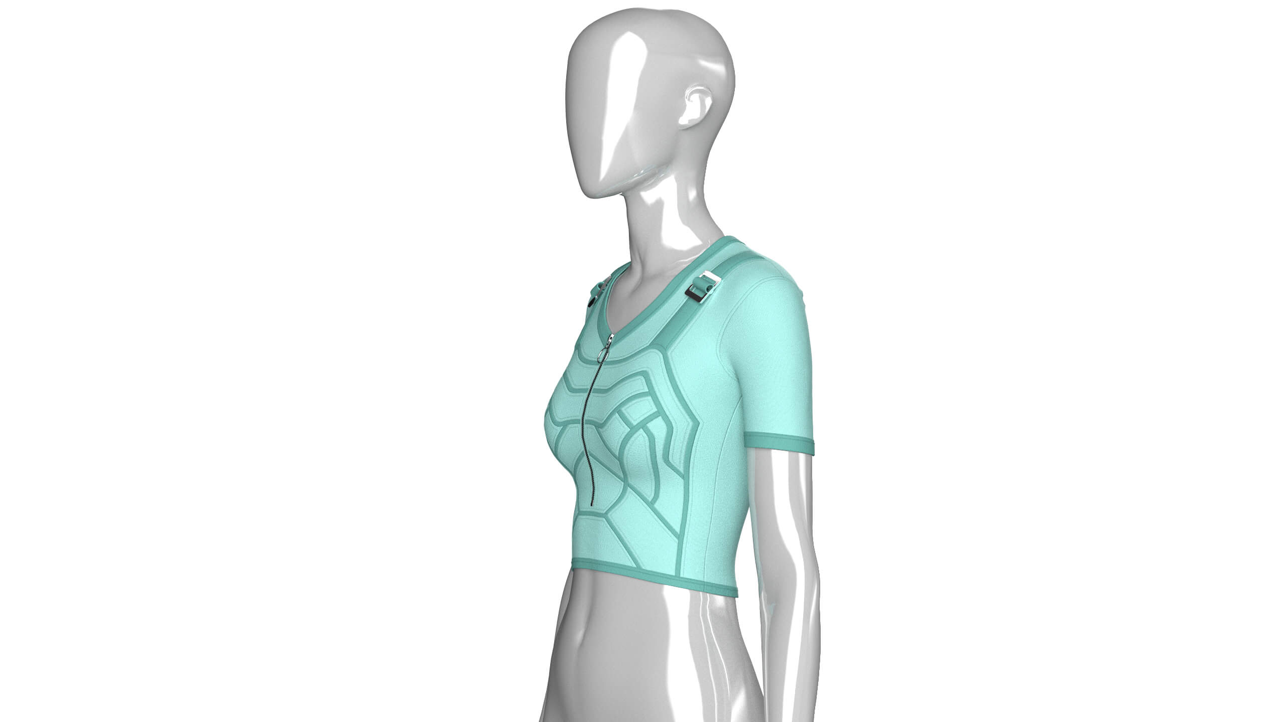 Girls Short Sleeve Zip-Up Crop Top 3D Model