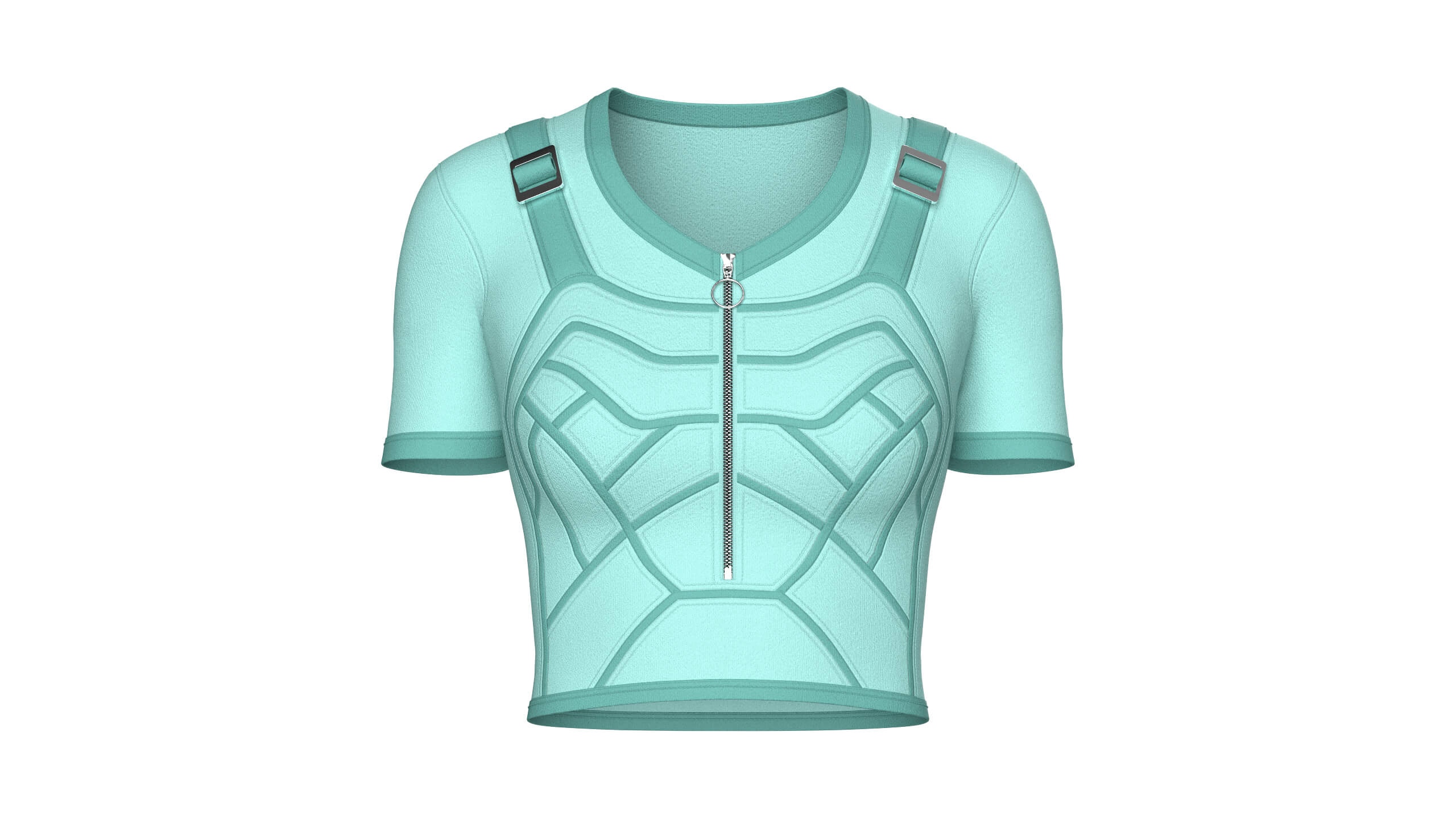 Girls Short Sleeve Zip-Up Crop Top 3D Model