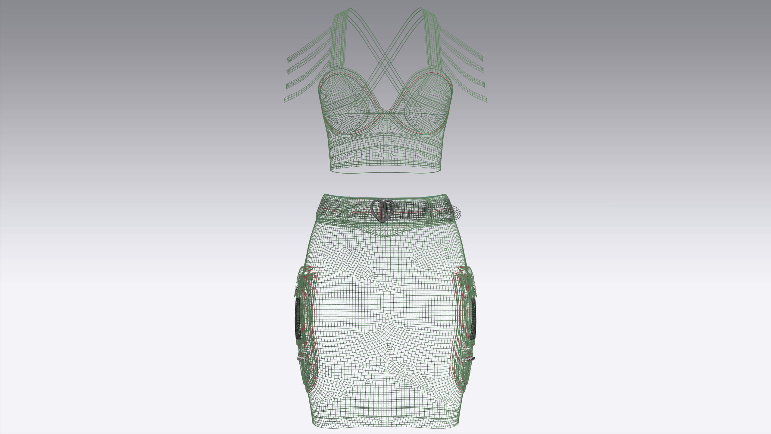 Girls Shoulder Strap Crop Top With Cargo Skirt 3D Model