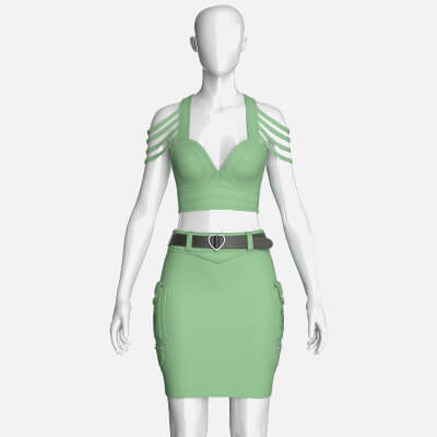 Girls Shoulder Strap Crop Top With Cargo Skirt