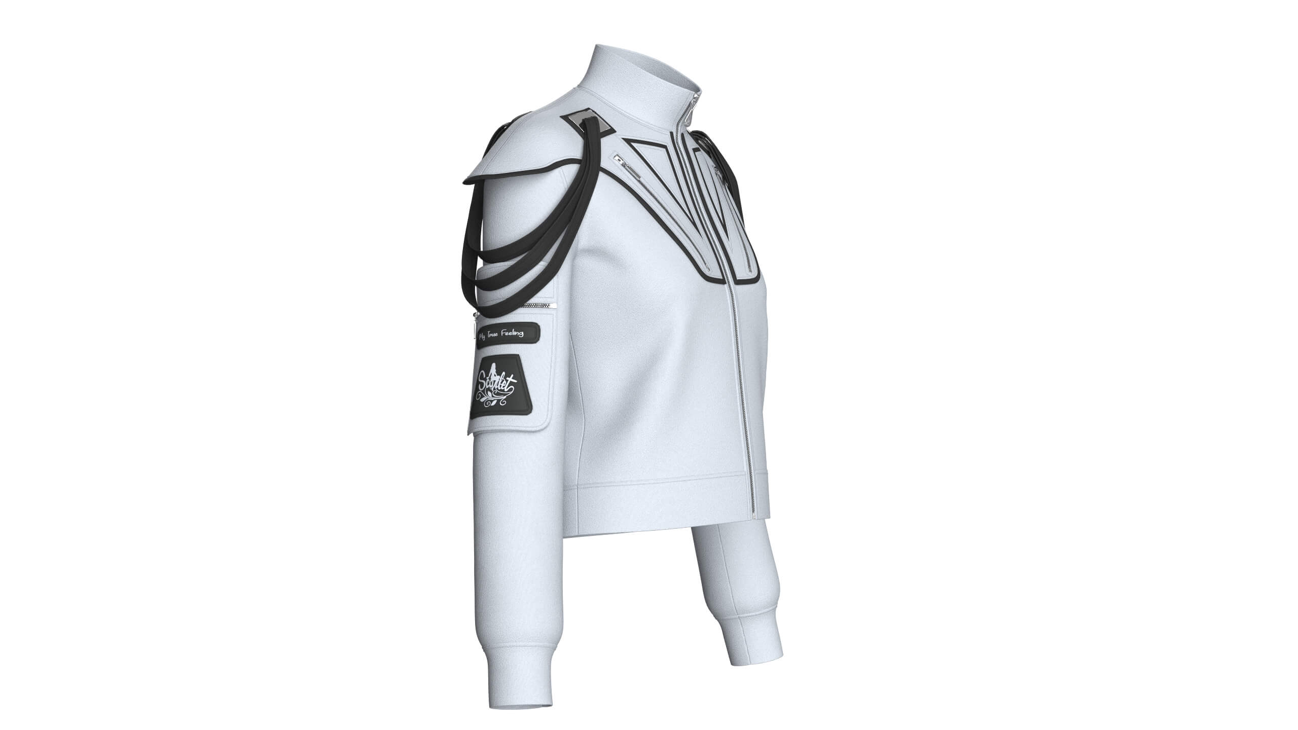 Girls Shoulder Strap Detail Full-Zip Jacket 3D Model