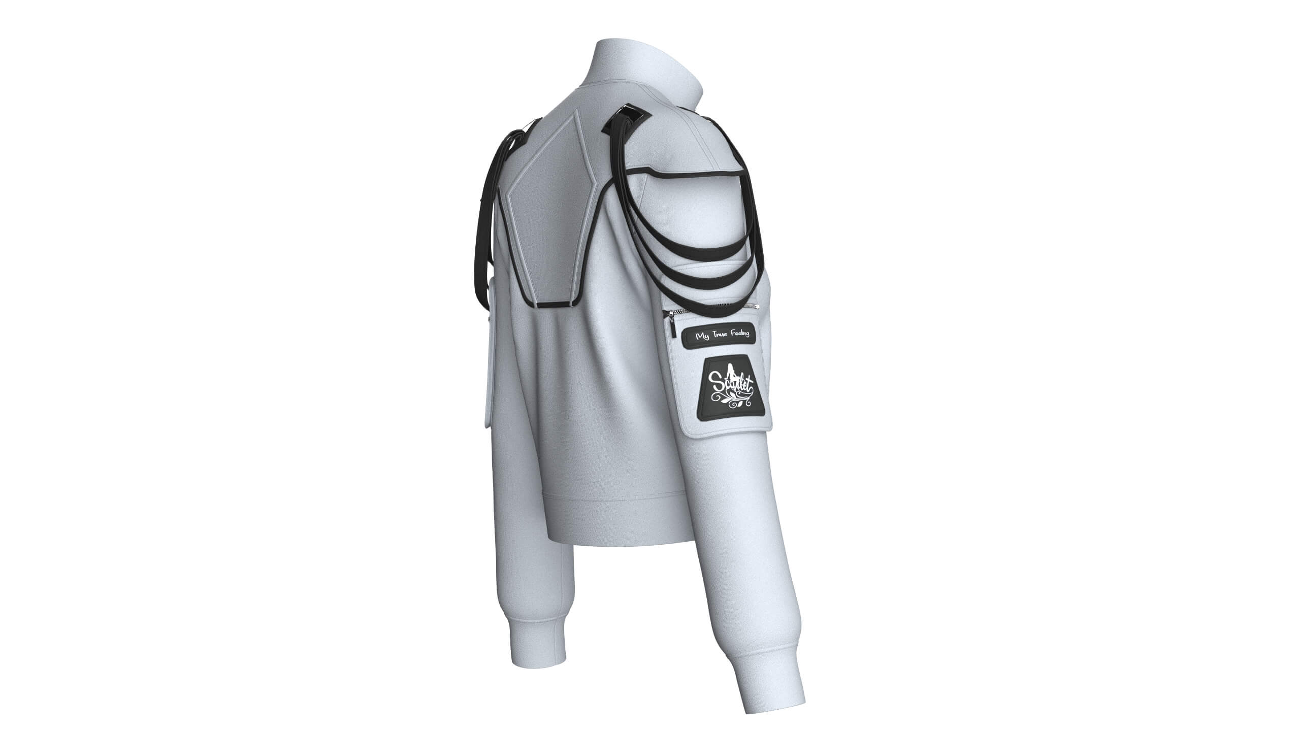 Girls Shoulder Strap Detail Full-Zip Jacket 3D Model