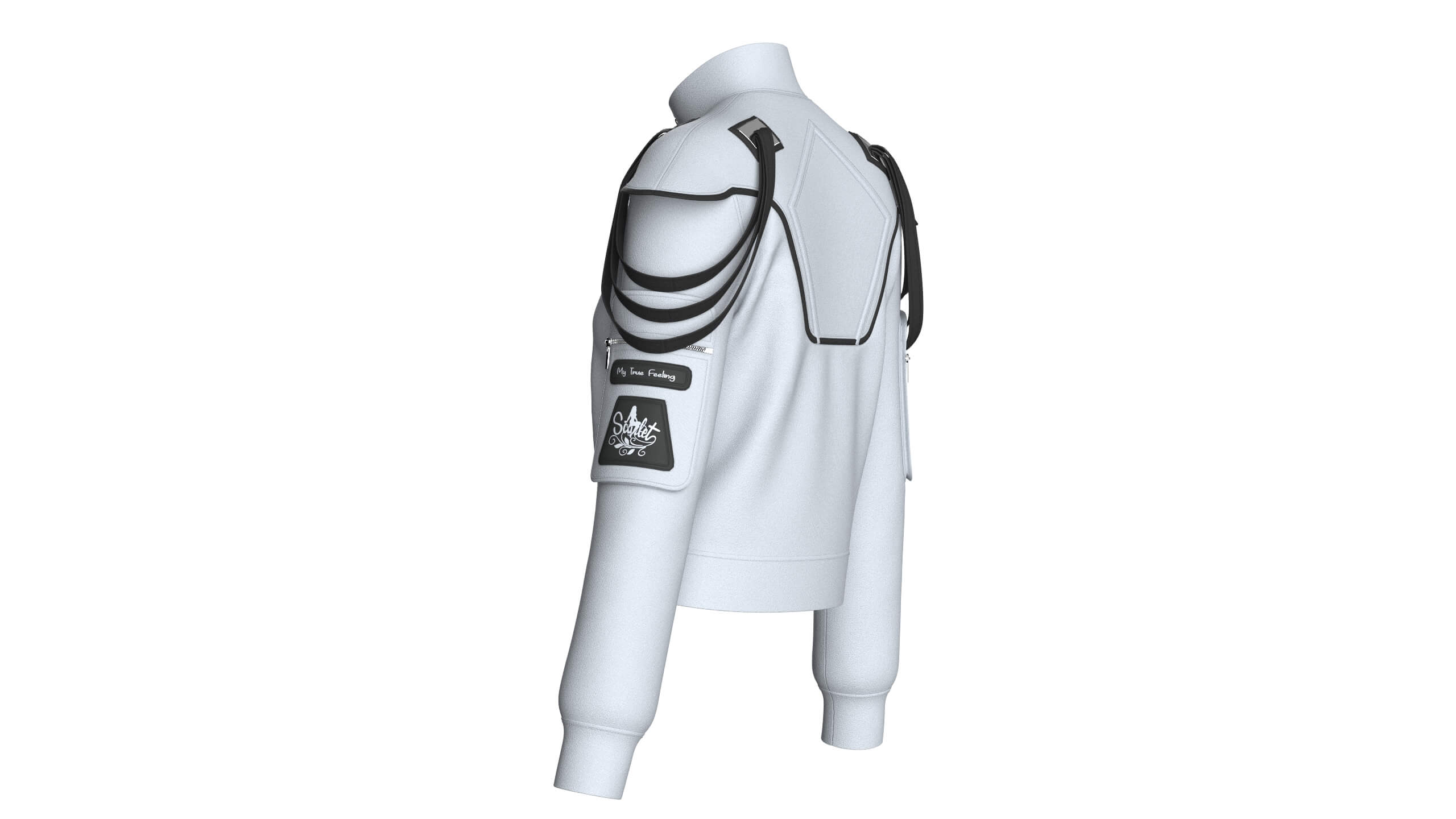 Girls Shoulder Strap Detail Full-Zip Jacket 3D Model