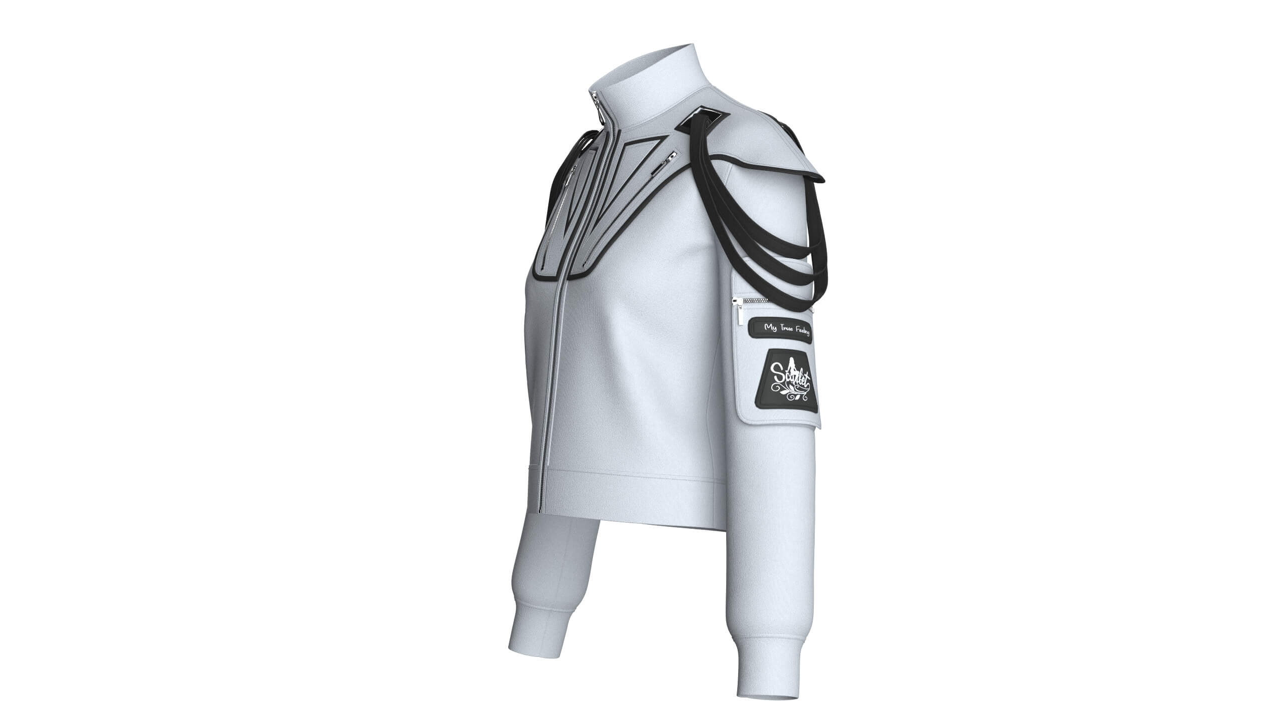 Girls Shoulder Strap Detail Full-Zip Jacket 3D Model