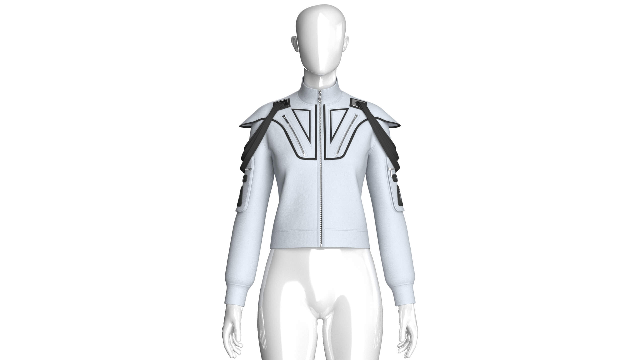 Girls Shoulder Strap Detail Full-Zip Jacket 3D Model