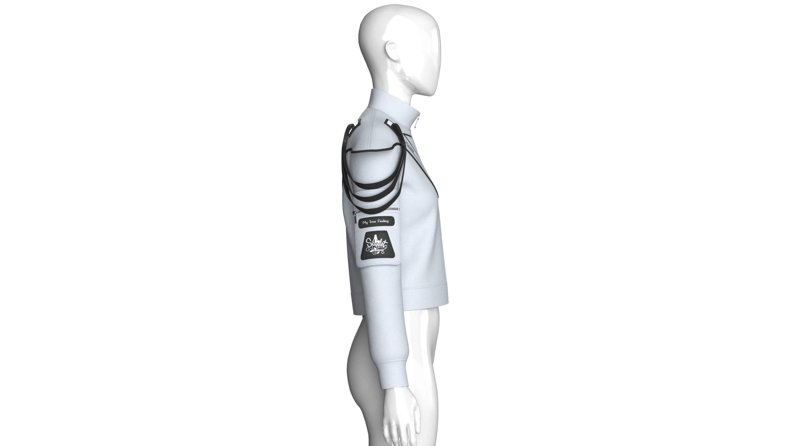 Girls Shoulder Strap Detail Full-Zip Jacket 3D Model