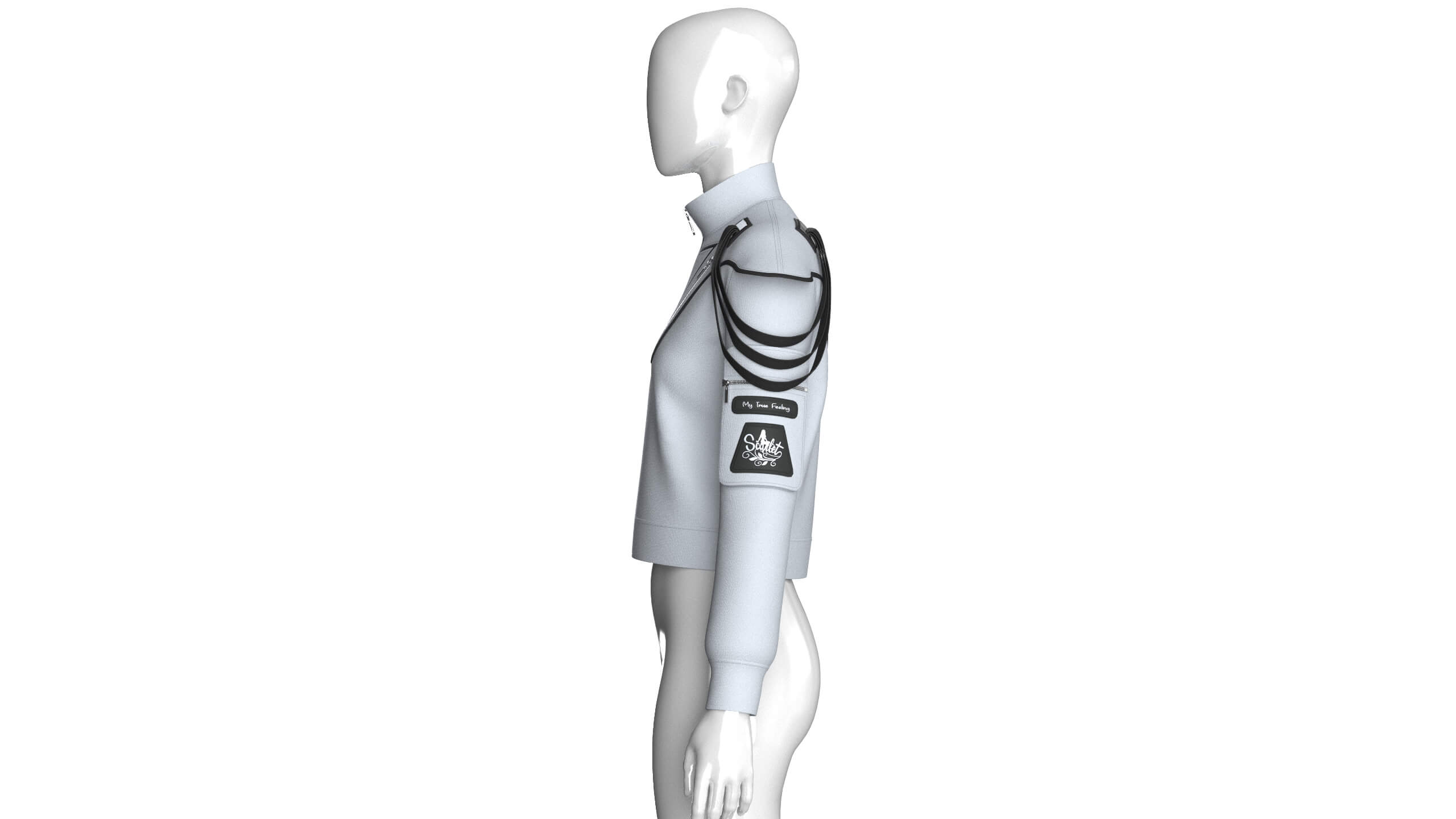Girls Shoulder Strap Detail Full-Zip Jacket 3D Model