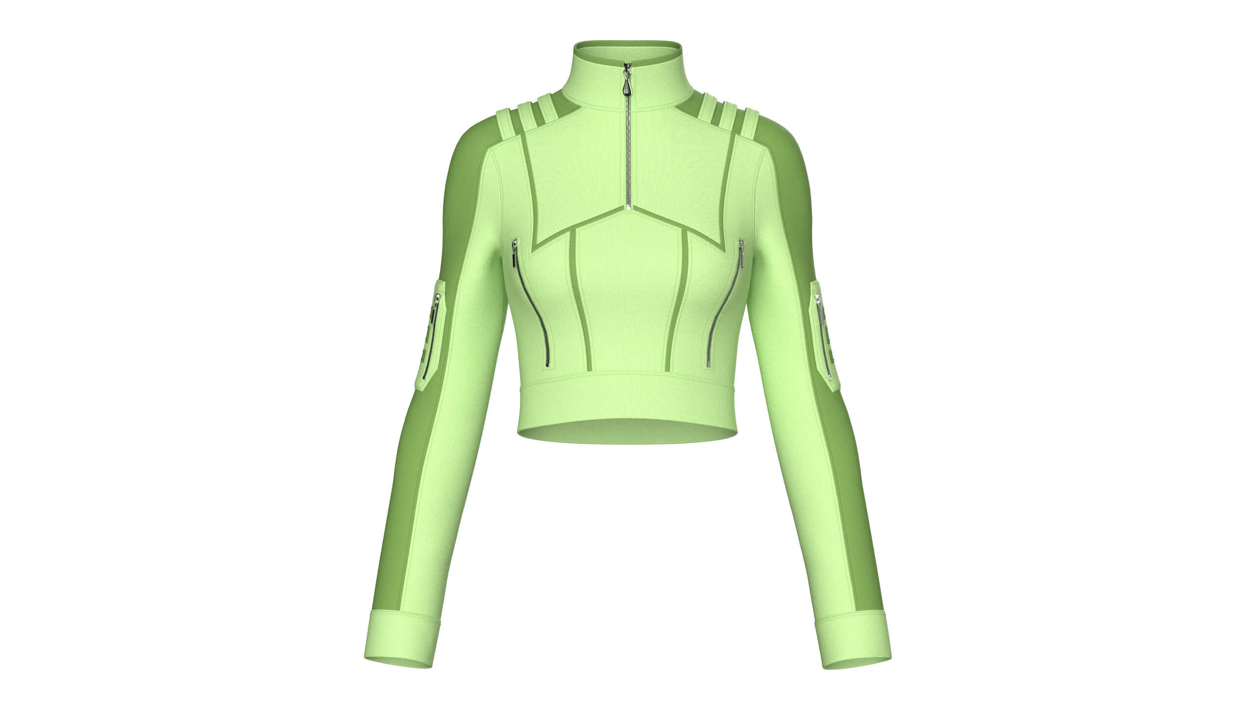 Girls Shoulder Strap Half-Zip Crop Jacket 3D Model