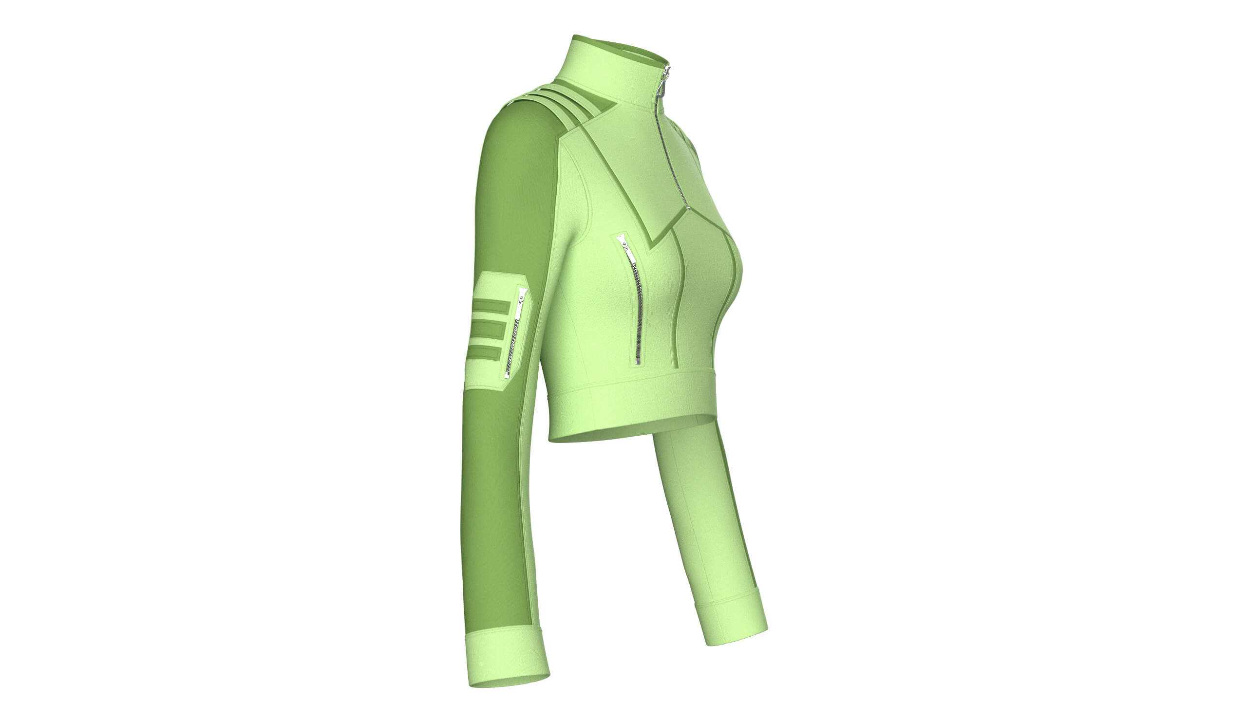Girls Shoulder Strap Half-Zip Crop Jacket 3D Model