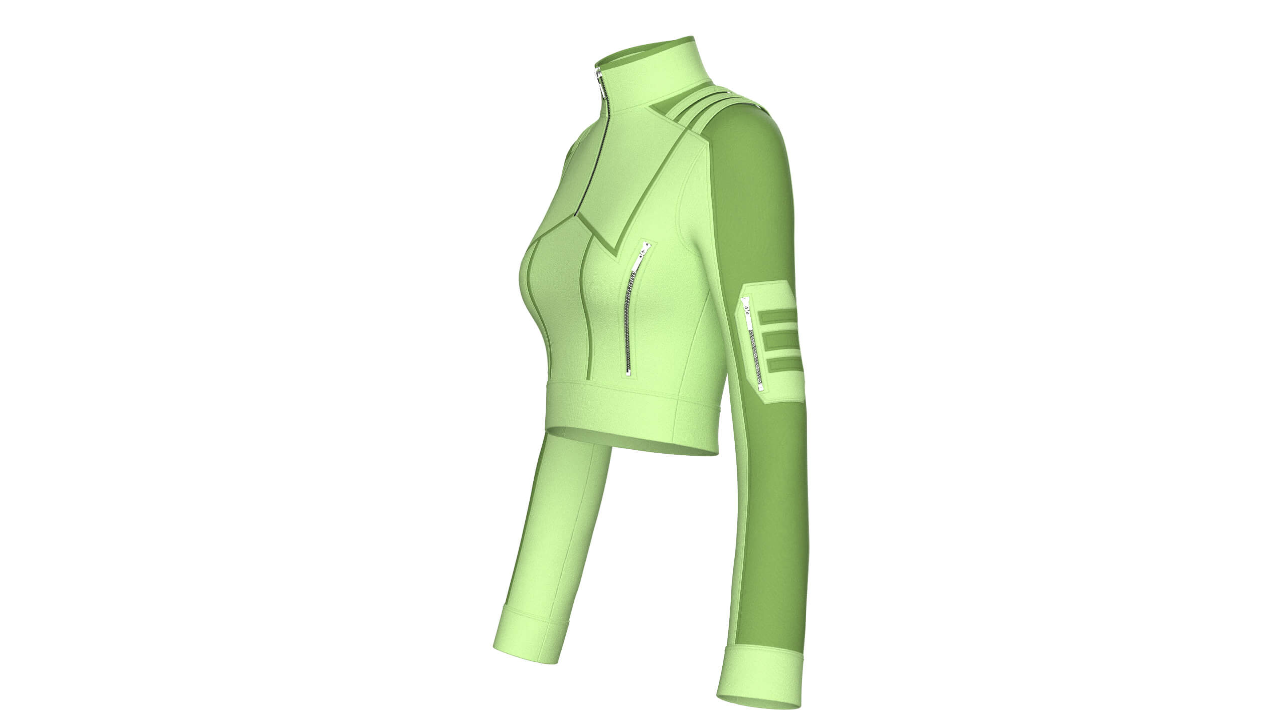 Girls Shoulder Strap Half-Zip Crop Jacket 3D Model