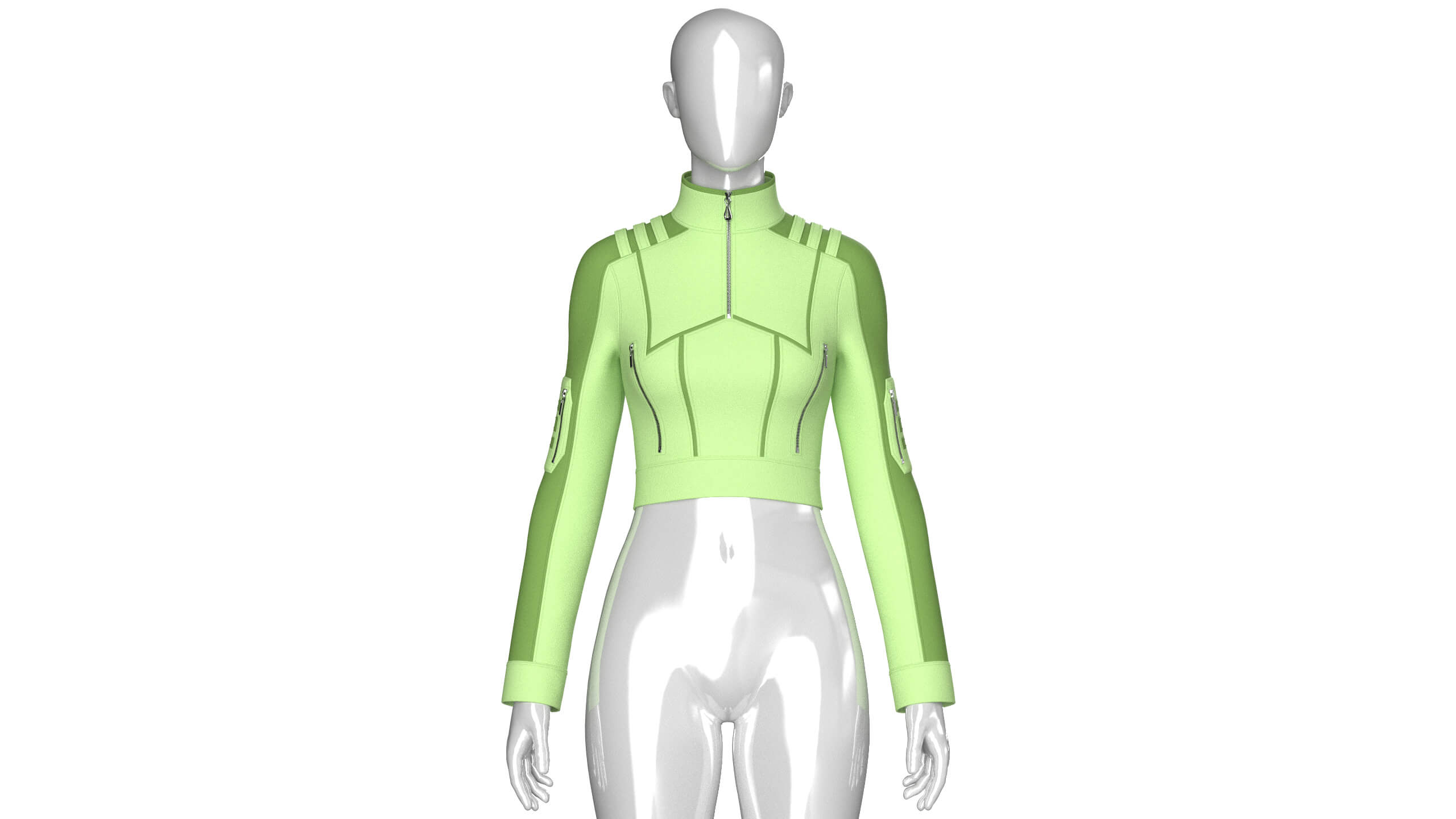 Girls Shoulder Strap Half-Zip Crop Jacket 3D Model